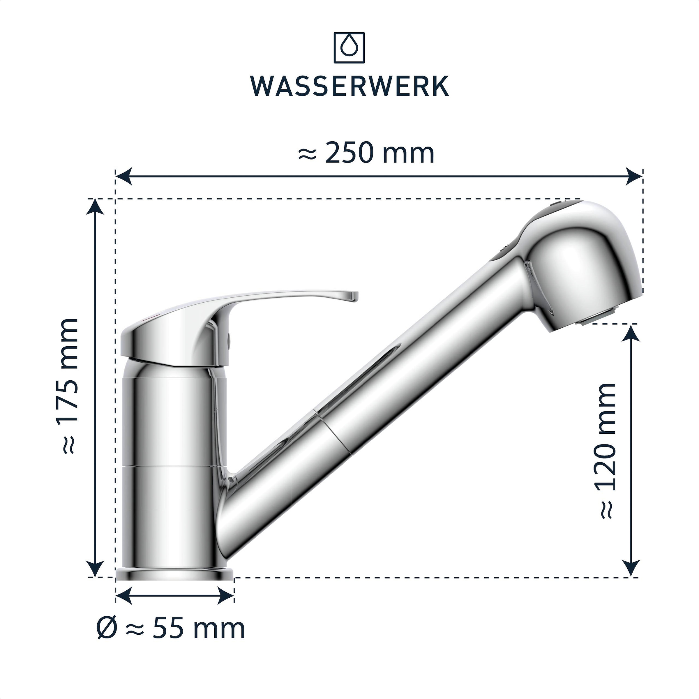 WASSERWERK Spültischarmatur »WK 7, Wasserhahn, Küche, Einhebelmischer«, 90° schwenkbar, 2-fach verstellb., herausziehbar