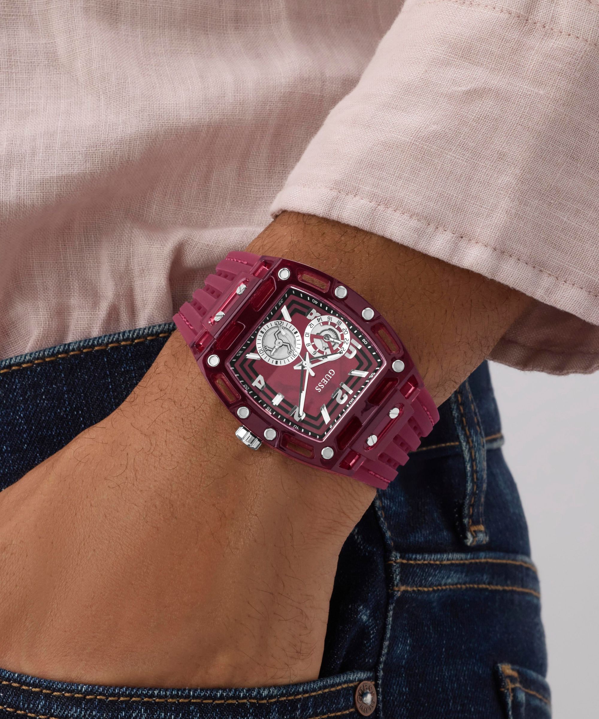 Guess Multifunktionsuhr »PHOENIX« Quarzuhr, Armbanduhr, Herrenuhr, Silikonarmband, analog, Wochentag
