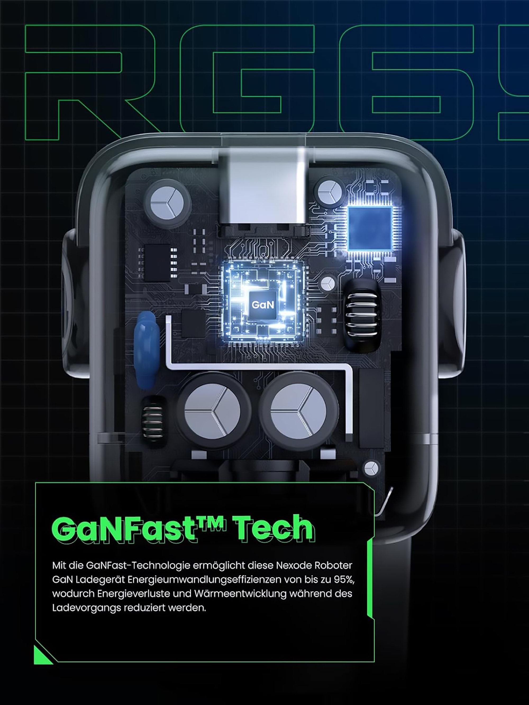 UGREEN USB-Ladegerät »UGREEN Uno Robot GaN Tech 65W USB-A+2*USB-C Fast Charger«, Roboter-Form mit LED-Anzeige und magnetischem Fuß