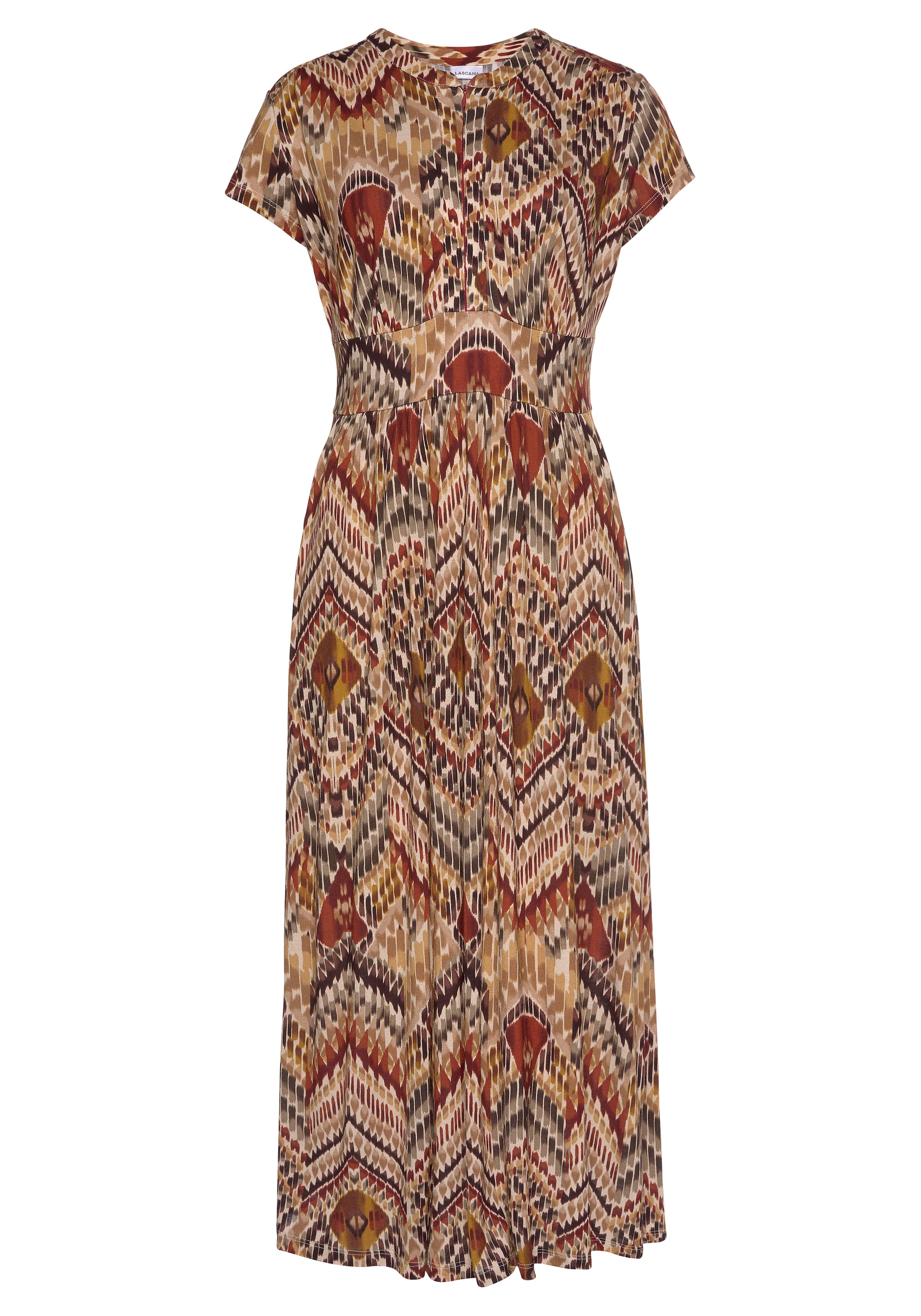 LASCANA Midikleid, mit Ethnoprint und Reißverschluss vorne, Sommerkleid, Strandkleid