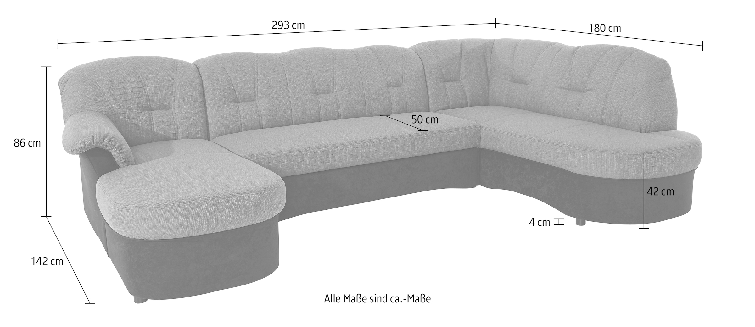 DOMO collection Wohnlandschaft »Flores auch in Leder-Bezug, B/T/H: 293/180/86 cm,  U-Form« wahlweise mit Bettfunktion, wahlweise mit Federkern