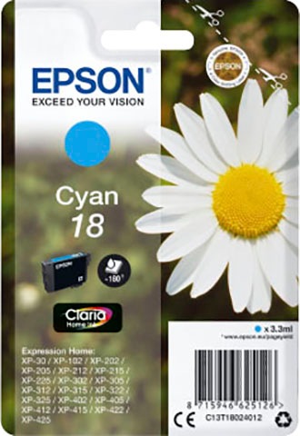 Epson Tintenpatrone »18, C13T18024012«, original Druckerpatrone 18 cyan