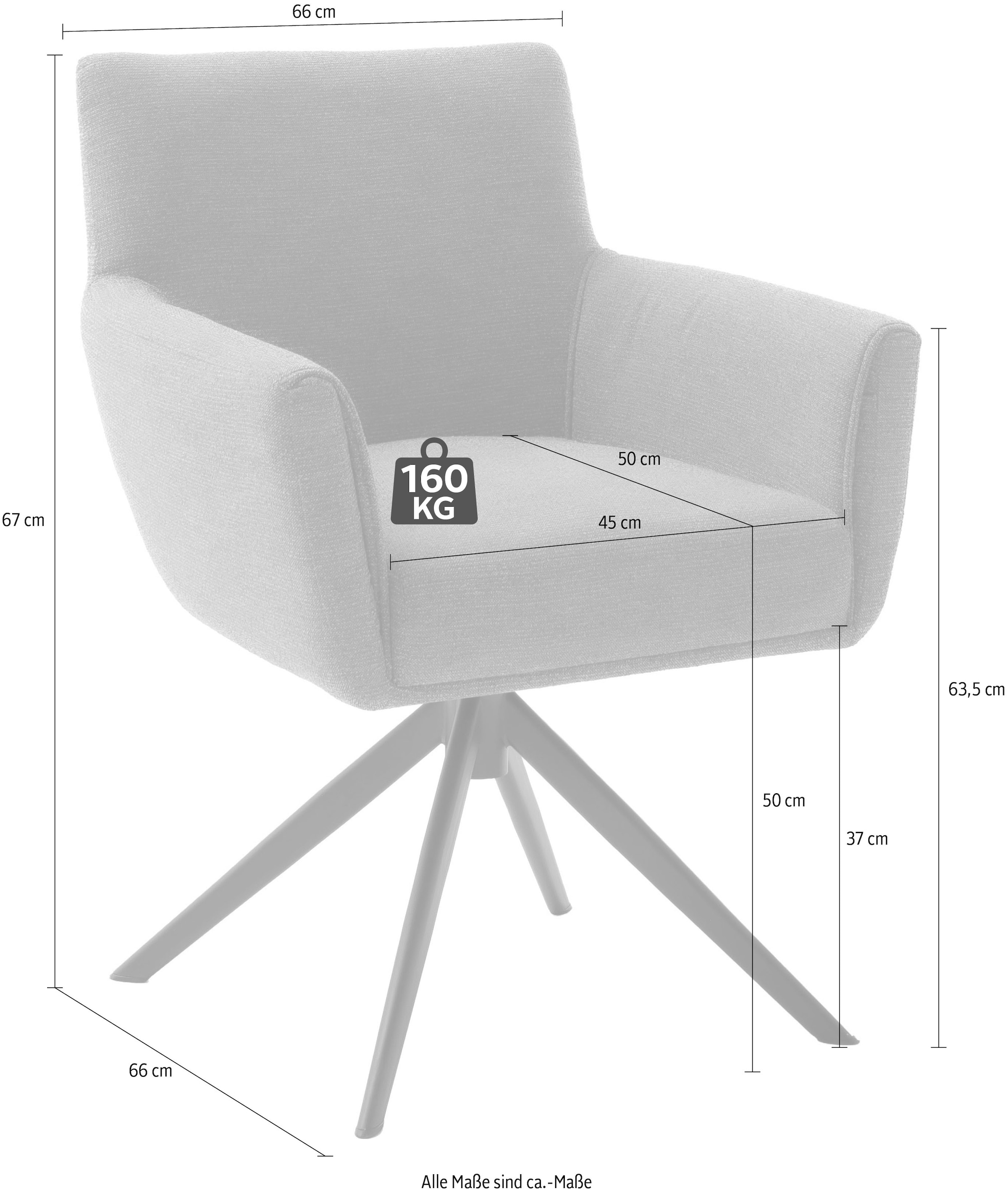MCA furniture 4-Fußstuhl »WILSON Esszimmerstuhl, Armlehnstuhl, Polsterstuhl, modern« (Set) 2 Stk.Stuhl, Armlehnenstuhl, drehbar, Taschenfederkern, belastbar 160 kg,XXL