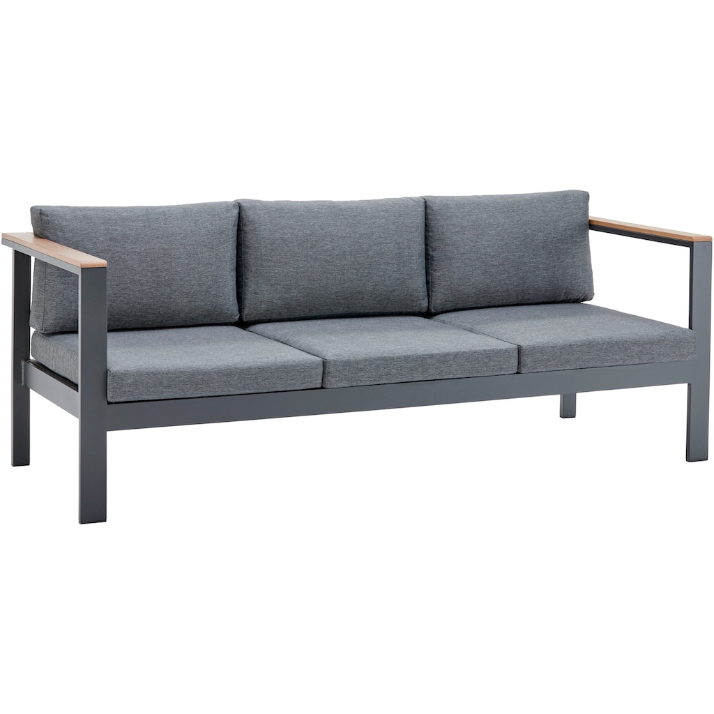 KONIFERA Gartenlounge-Set »Copenhagen«, (Set, 14 tlg., 1x 3er Sofa, 2x Sessel, 1x Tisch 100x52x39 cm, inkl. Auflagen), Armlehnen und Tischplatte aus hochwertigem Nonwood