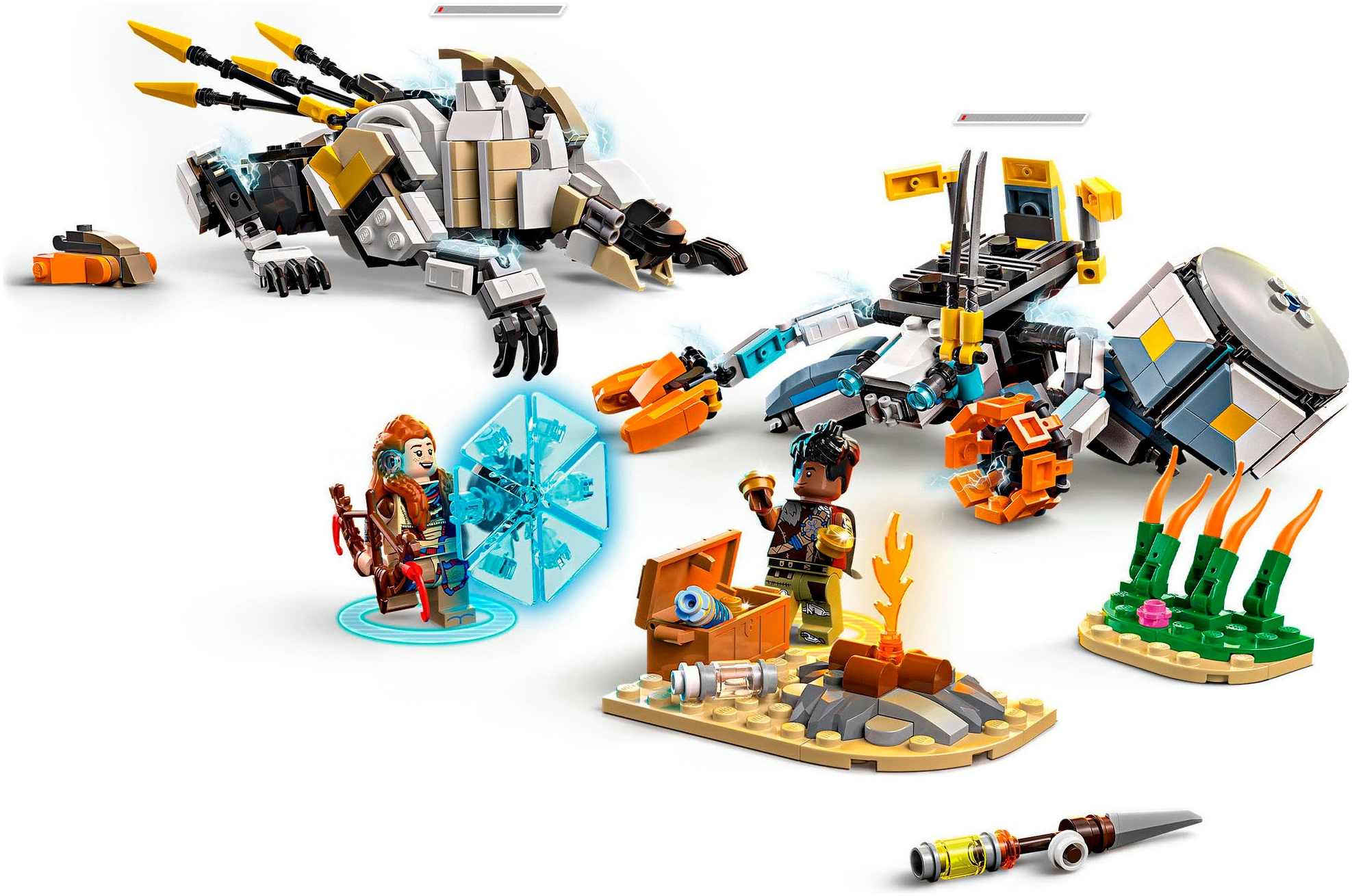 LEGO® Konstruktionsspielsteine »Aloy und Varl vs. Panzerwanderer und Sägezahn (77037), LEGO® Horizon«, (768 St.), Made in Europe