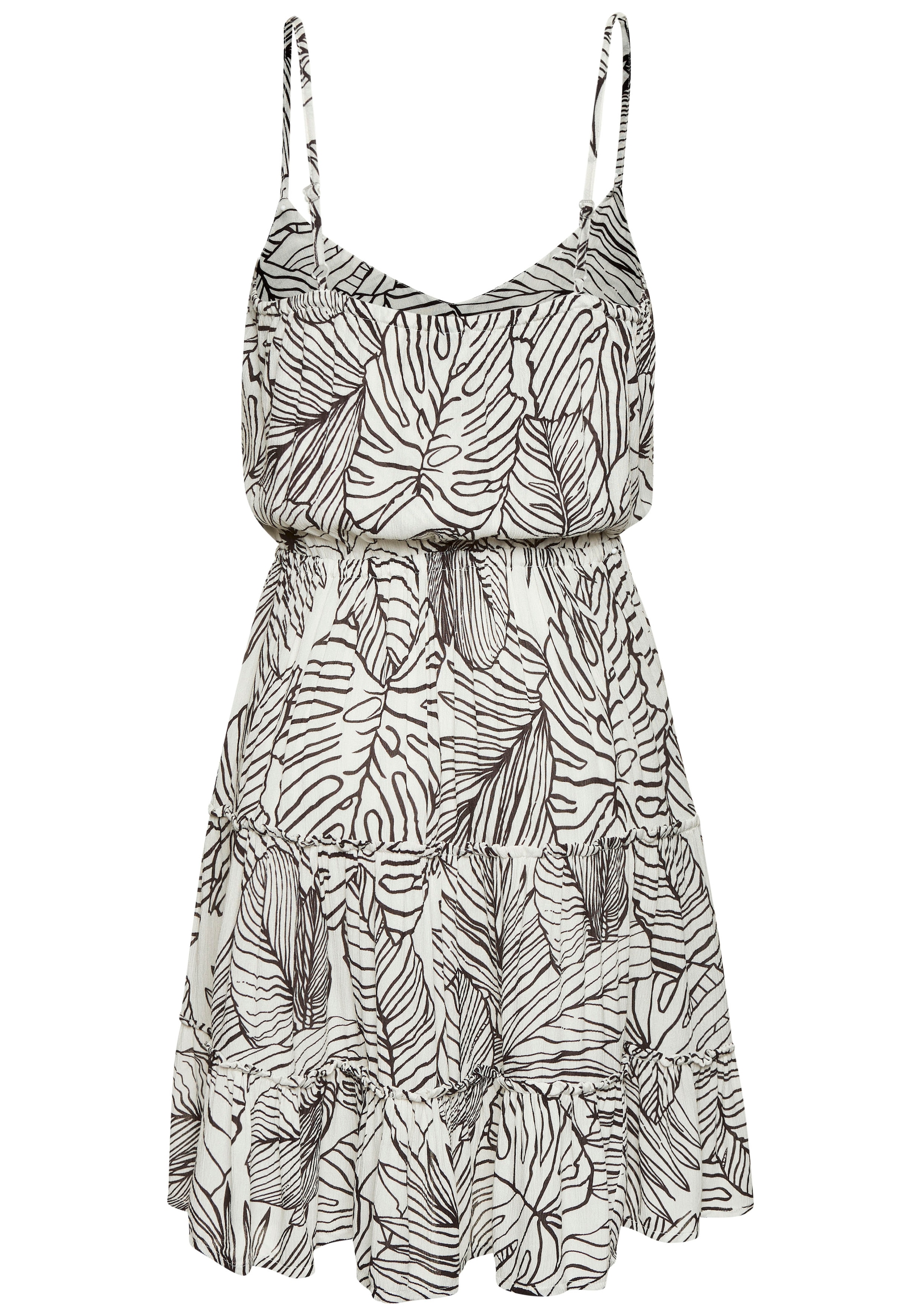 s.Oliver Sommerkleid, mit Volantrock, Trägerkleid mit Alloverprint und V-Ausschnitt