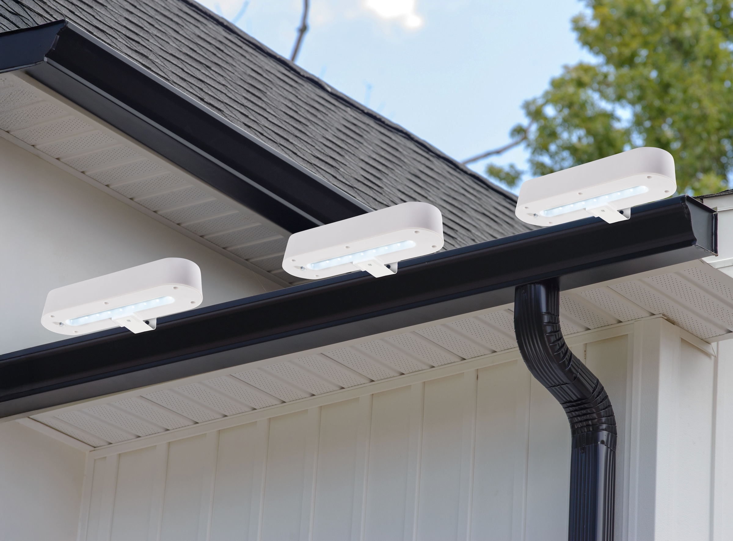 näve LED Solarleuchte »Garden Light« LED-Modul 1 Stk. Neutralweiß 3er Set Dachrinnenleuchte weiß inkl. Halterung, Schiebeschalter, IP44