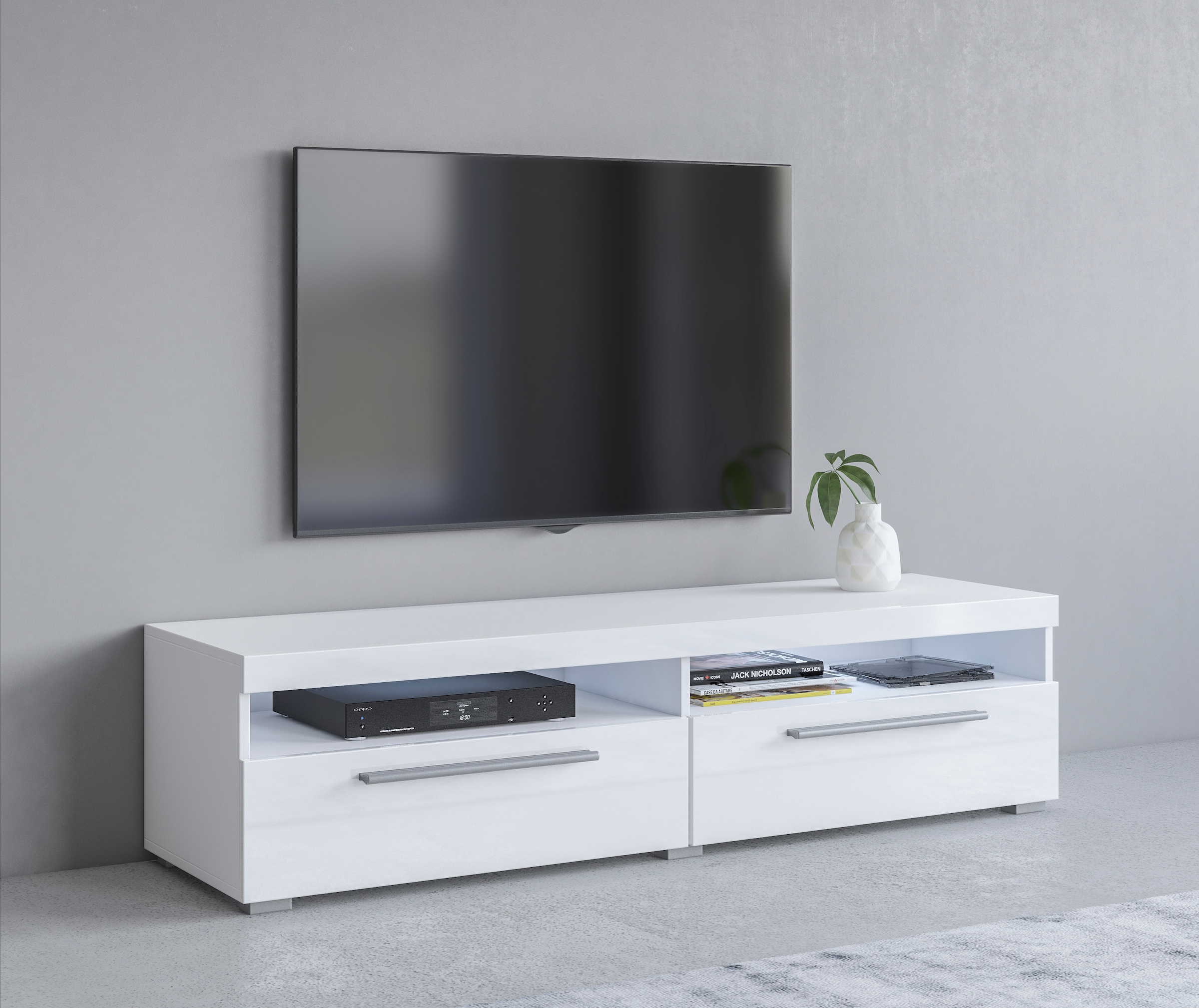 INOSIGN Lowboard »India,Breite 140 cm, stilvolle Fernsehschrank mit offenen Fächern«, TV-Board ohne Beleuchtung, TV-Kommode mit viel Stauraum