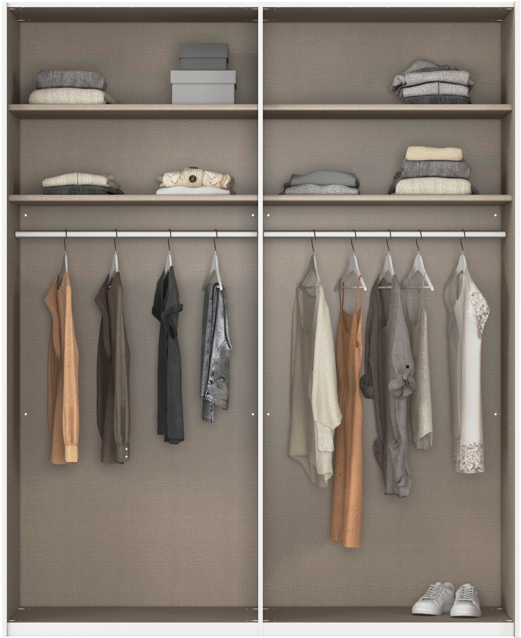 rauch Schwebetürenschrank »Kleiderschrank Schrank Garderobe Schlafzimmerschrank SCALE-DUO« edle zweigeteilte Türen und 3 Zierleisten MADE IN GERMANY