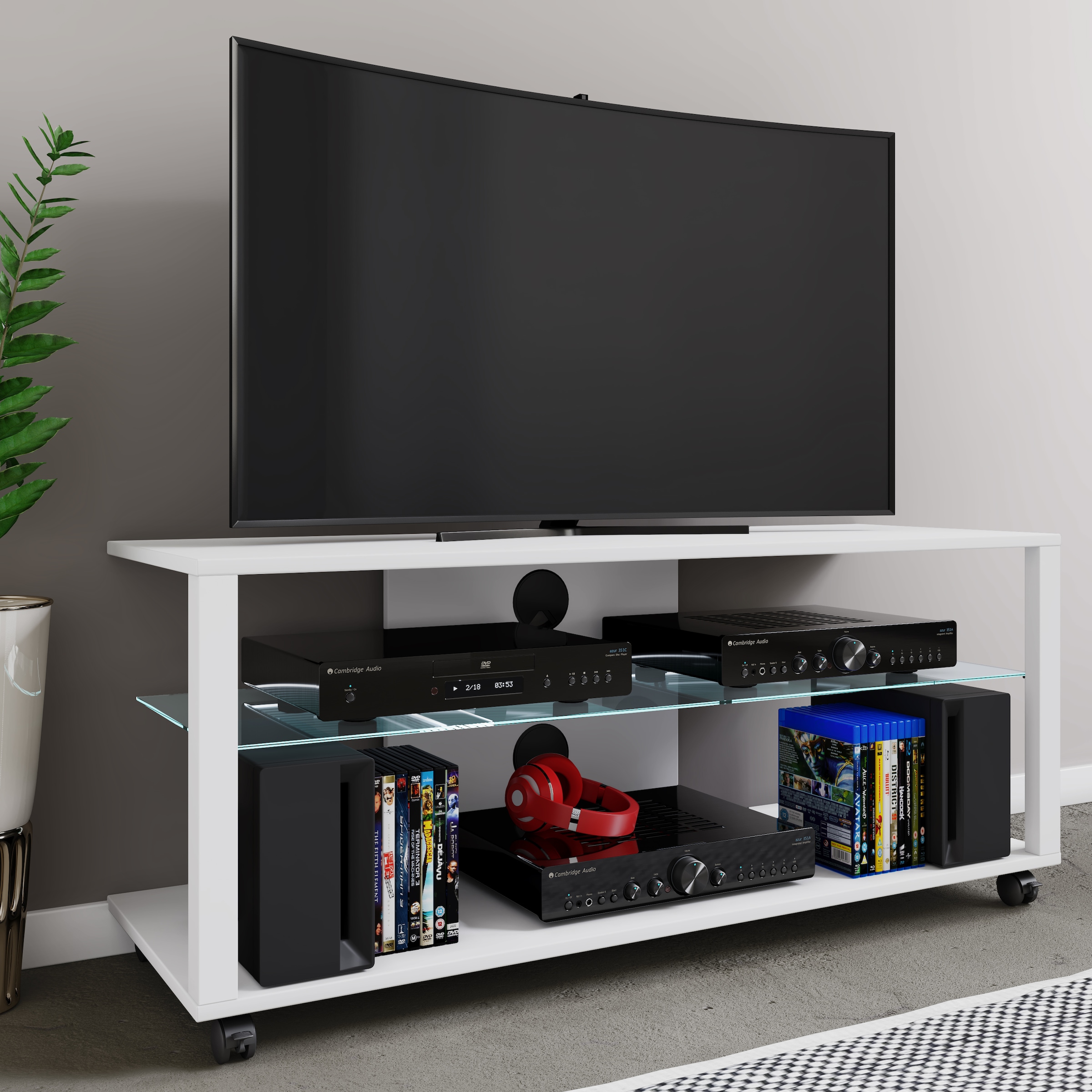 VCM TV-Board »VCM TV Möbel | Lowboard | Fernsehregal mit Rollen und ausreichend Stauraum | Maße H. 45 x B. 115 x T. 41 cm | Fernseh Möbel ¿ Folas XL«, (VCM Folas)