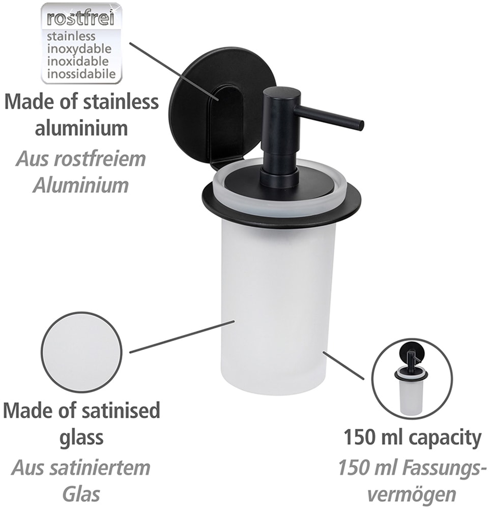 WENKO Seifenspender »Turbo-Loc® Modell Bivio«, Befestigen ohne Bohren, Aluminium-Halterung, 150 ml