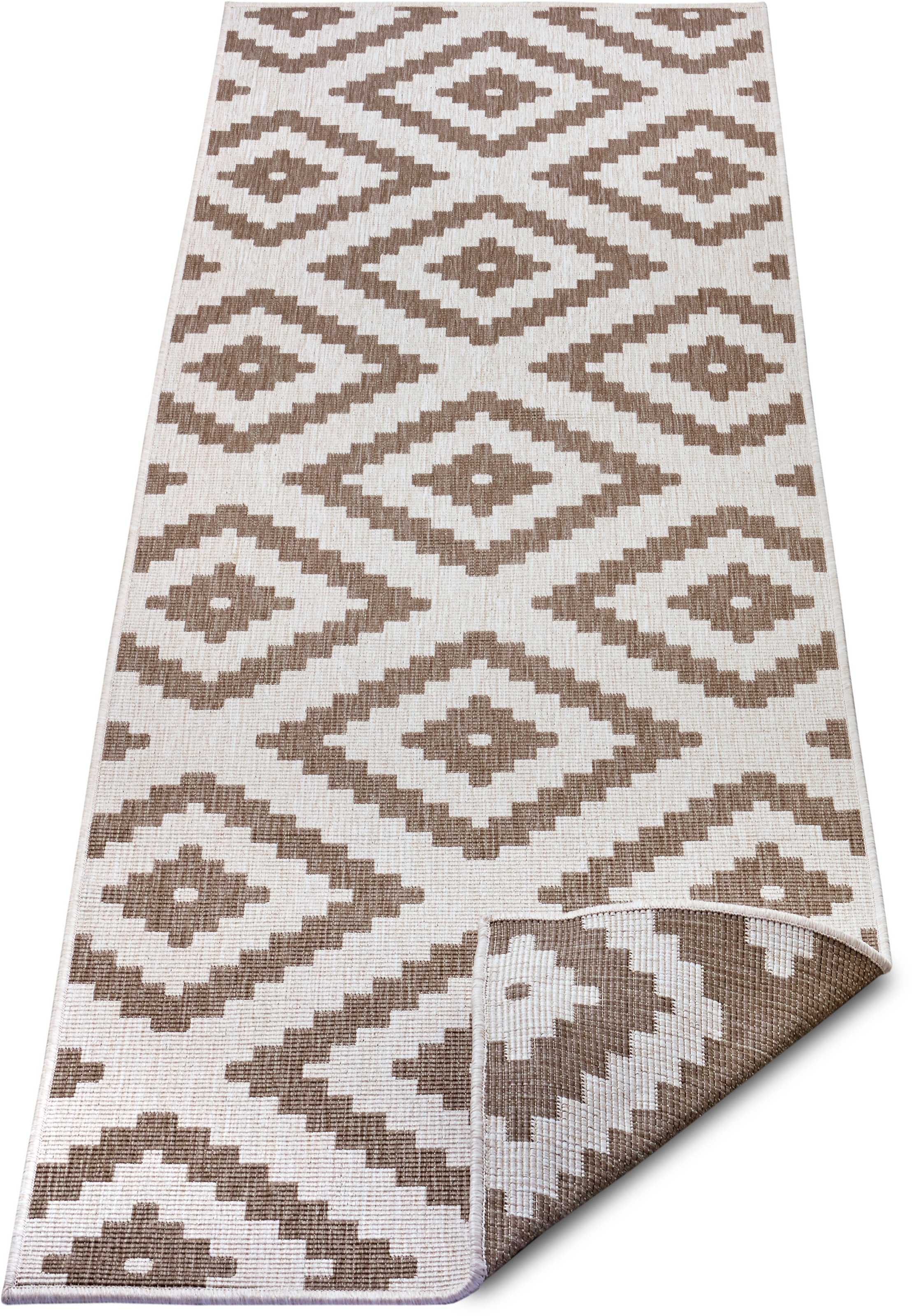 NORTHRUGS Teppich »Malta Wendeteppich«, rechteckig, 5 mm Höhe, In-& Outdoor, Wetterfest, Balkon, Terrasse, Raute, Läufer, Wohnzimmer