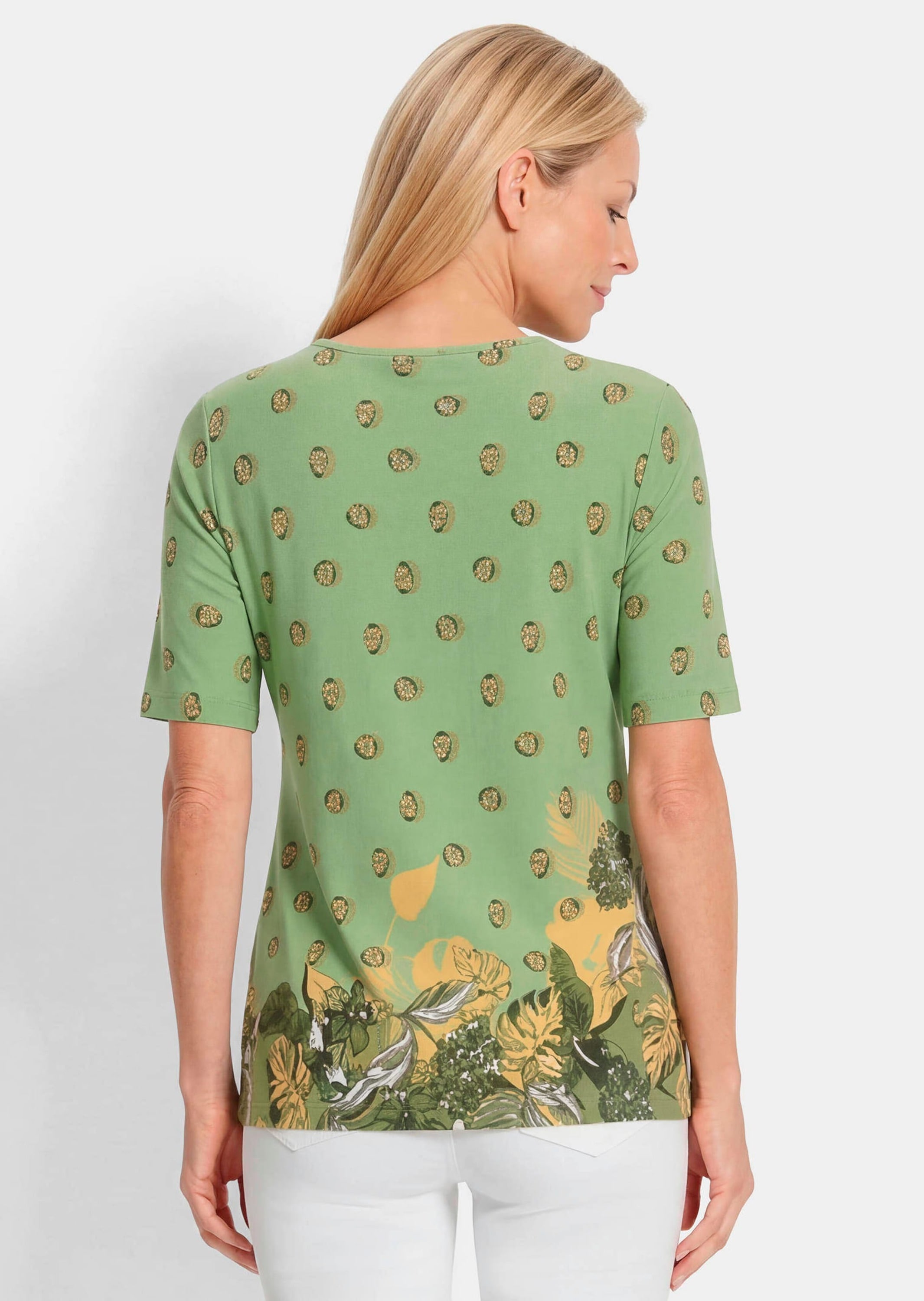 GOLDNER Kurzarmshirt »Viskoseshirt mit Blüten- und Blätter-Print« stretchbequemer Viskosejersey
