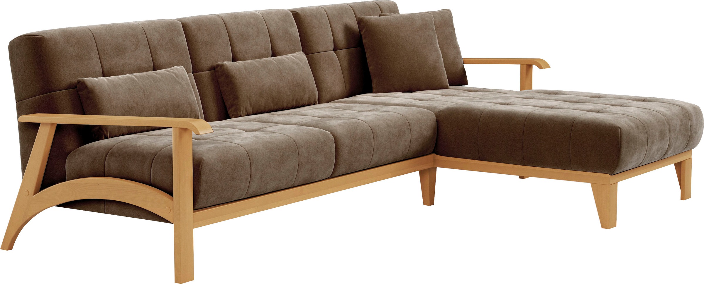 sit&more Ecksofa »Billund L-Form«, Armlehnen aus eichefarbigem Buchenholz, verschiedene Bezüge und Farben