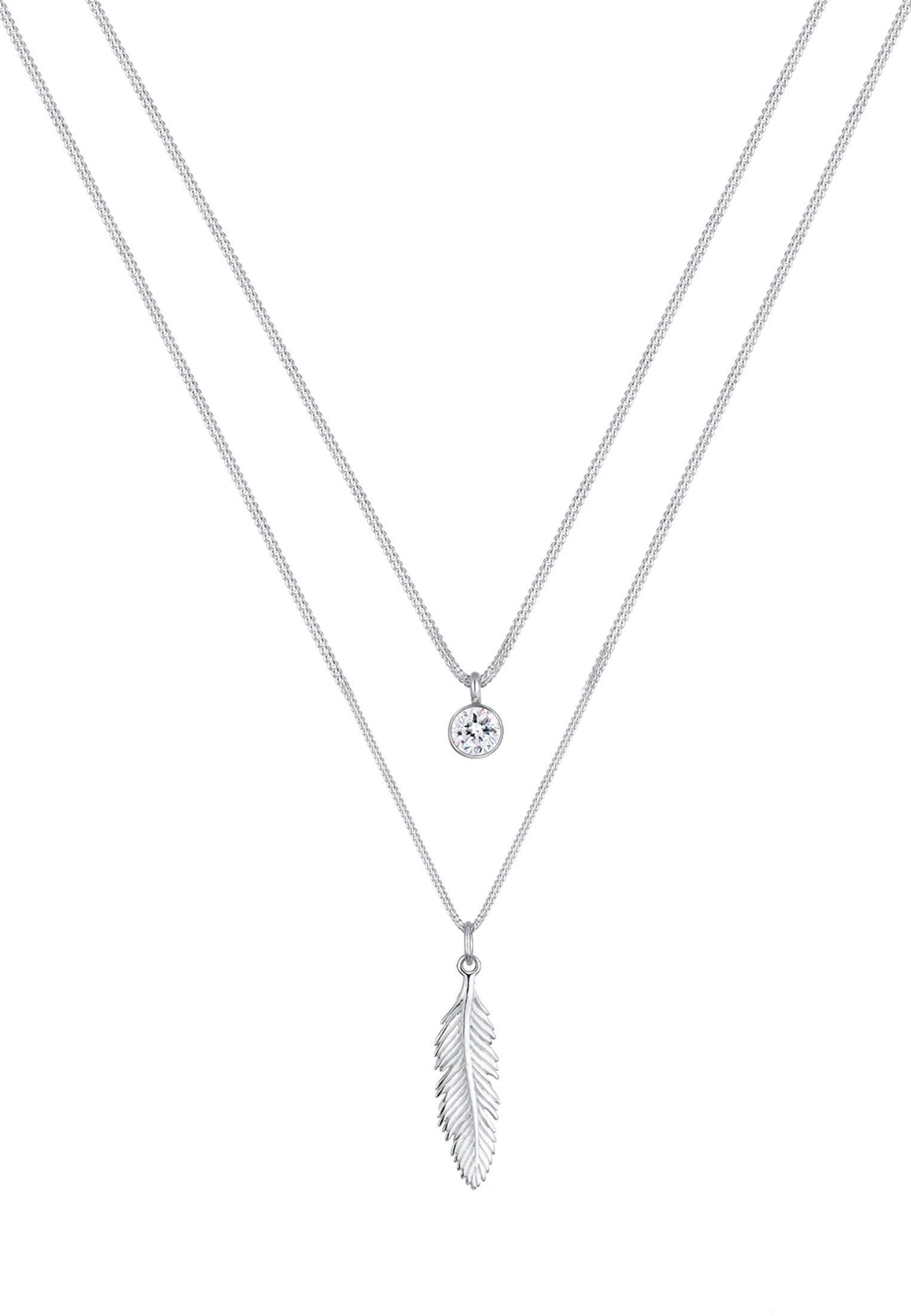 Elli Silberkette »Halskette Layer mit Feder und Kristalle 925 Sterling Silber«