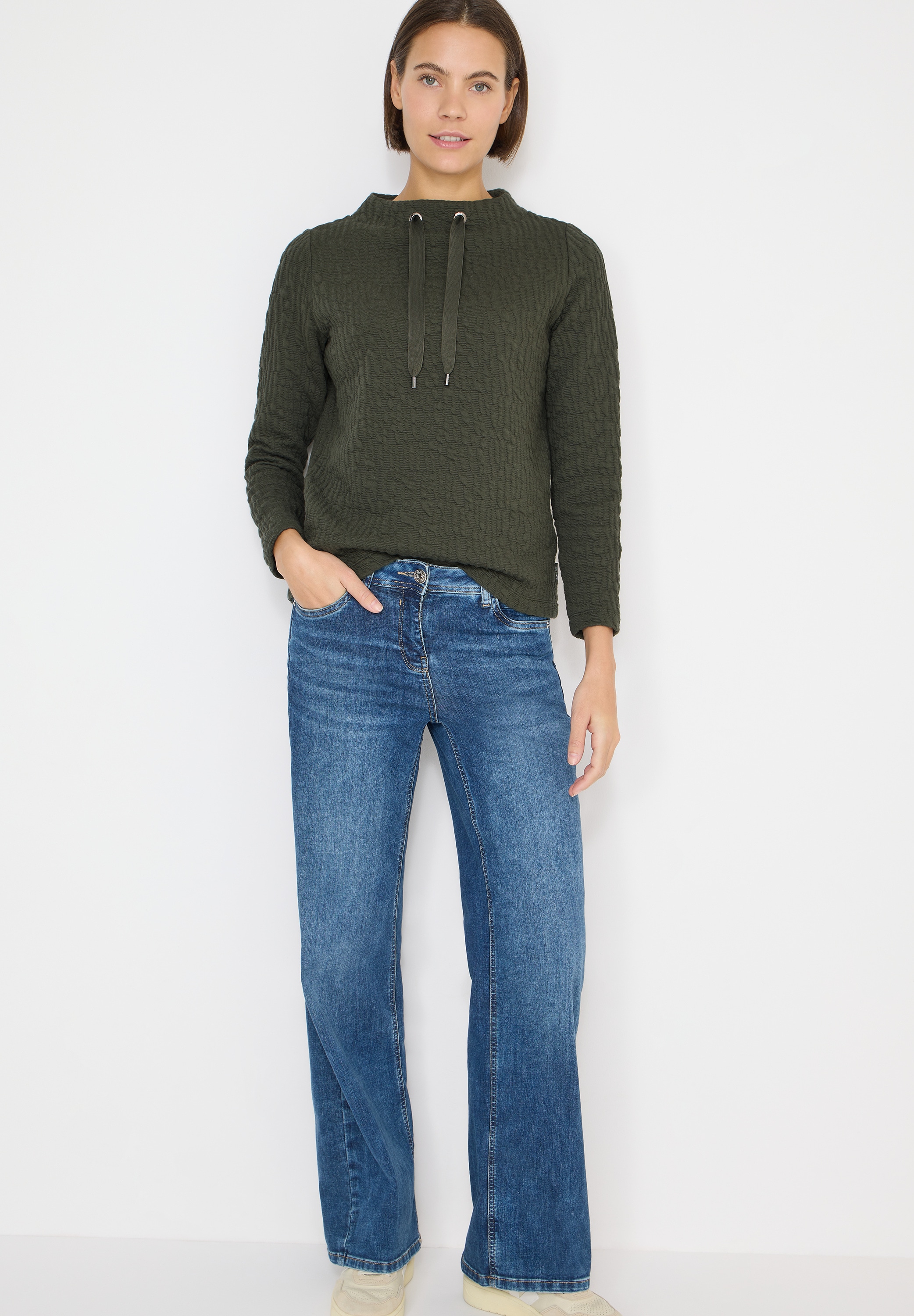 Cecil Sweater , Jacquard Funnel Neck mit Strukturmuster
