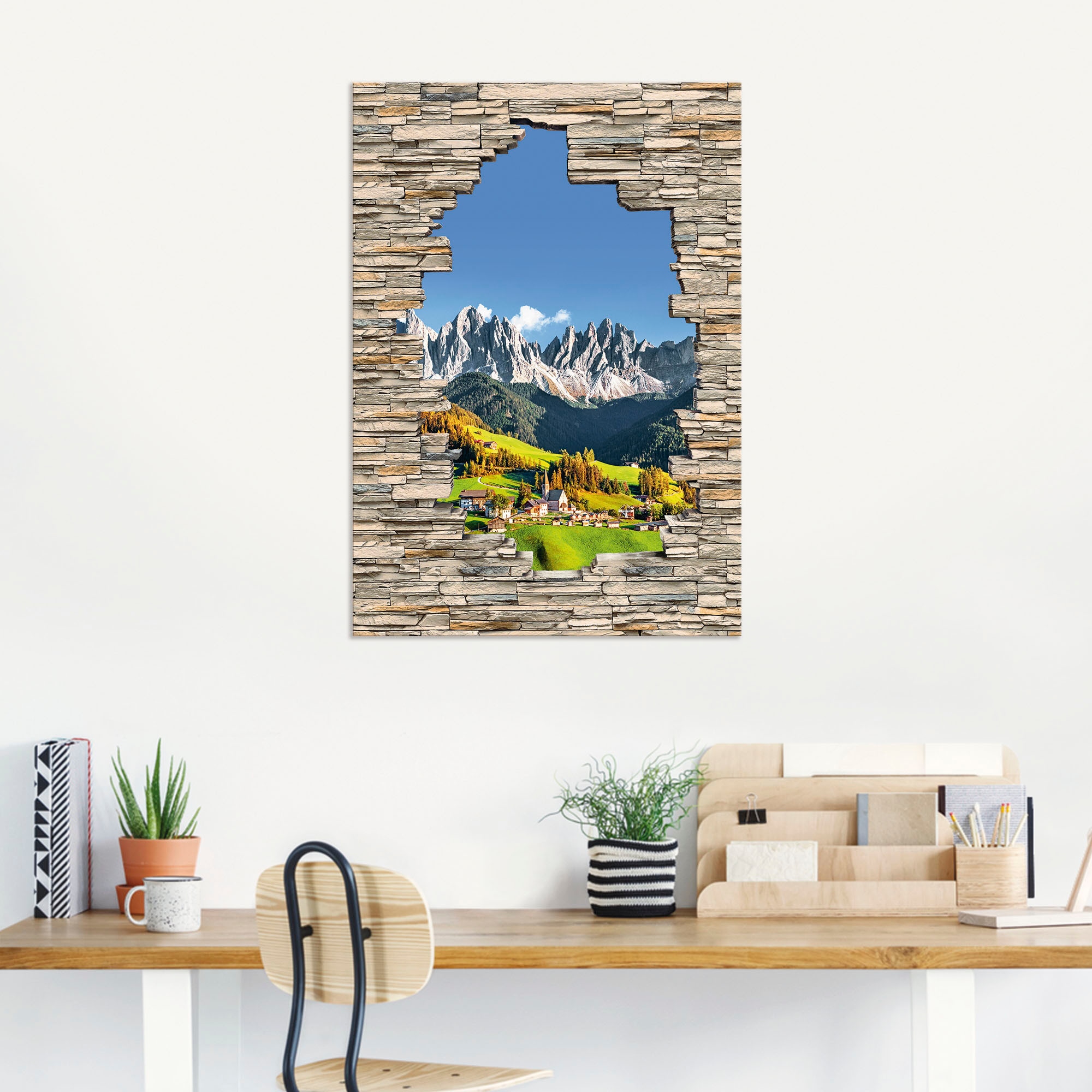 Artland Wandbild »Alpen Berge Santa Maddalena Stein Mauer«, Berge & Alpenbilder, (1 St.), als Alubild, Outdoorbild, Wandaufkleber in verschied. Größen