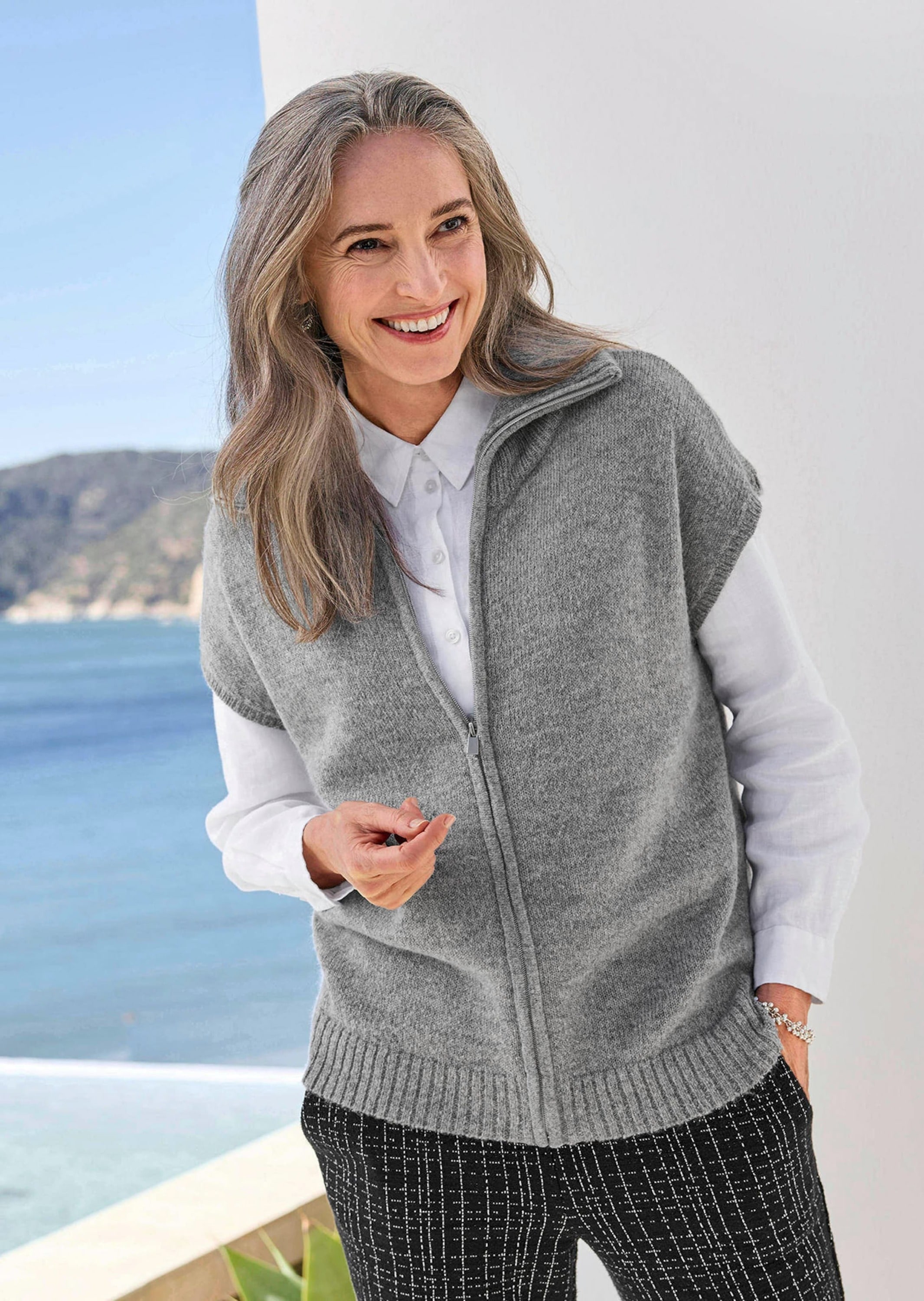 GOLDNER Kurzweste »Melierte Weste mit Reißverschluss«