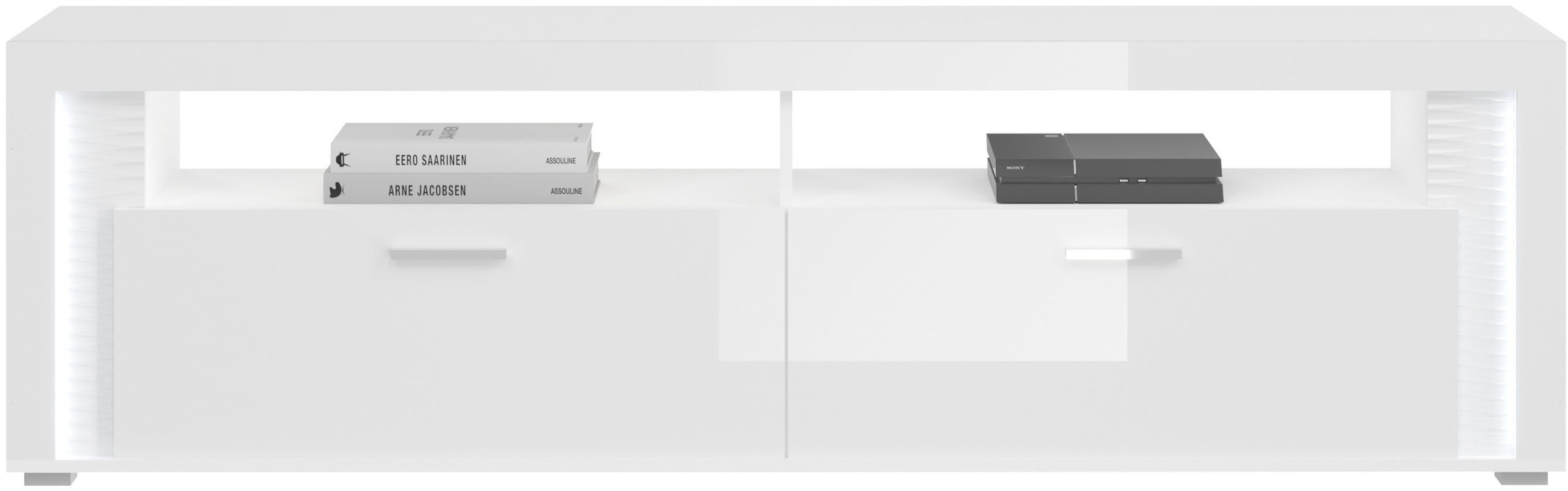 INOSIGN Wohnwand »Viborg, 4-teiliges Set, inkl. vertikaler Frontbeleuchtung, best. aus:«, (4 St.), 2x Vitrine, 1 Lowboard & 1x Wandboard, Wohnkombination, Wohn-Set
