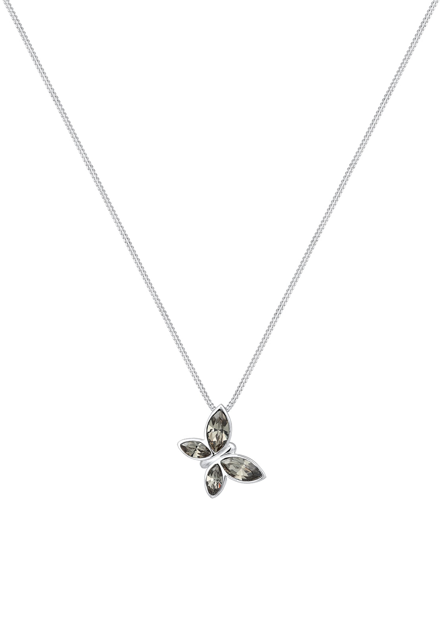 Elli Premium Silberkette »Halskette Halskette Schmetterling Glas Kristalle Grau 925 Sterling Silber«