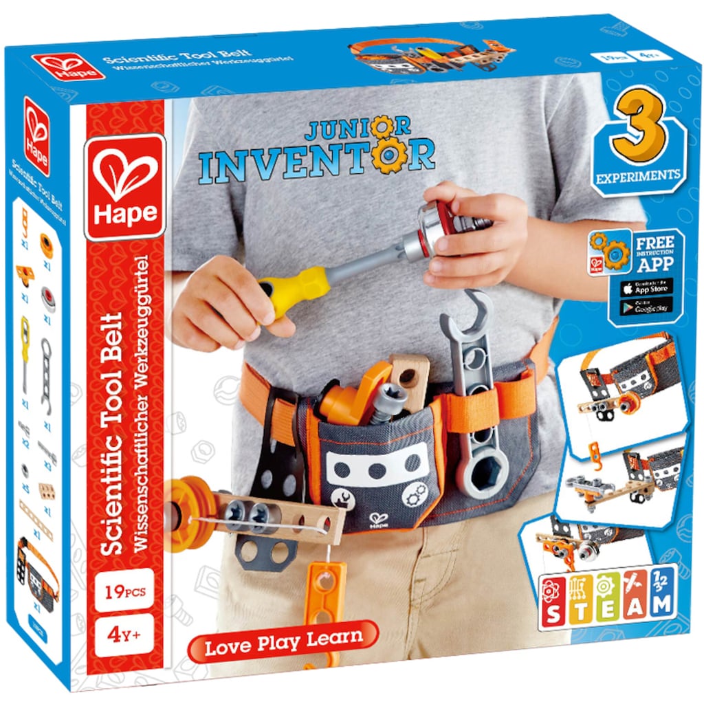 Hape Konstruktions-Spielset »Junior Inventor Wissenschaftlicher Werkzeuggürtel«, (19 St.)