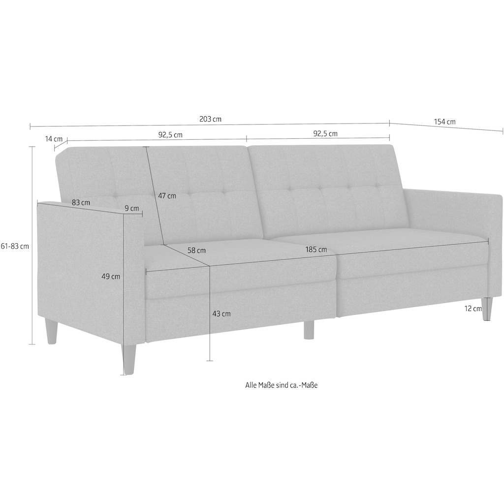 Dorel Home 3-Sitzer »Hartford«, Bettfunktion, Rückenlehne 2-teilig, 3-fach verstellbar, Sitzhöhe 43 cm