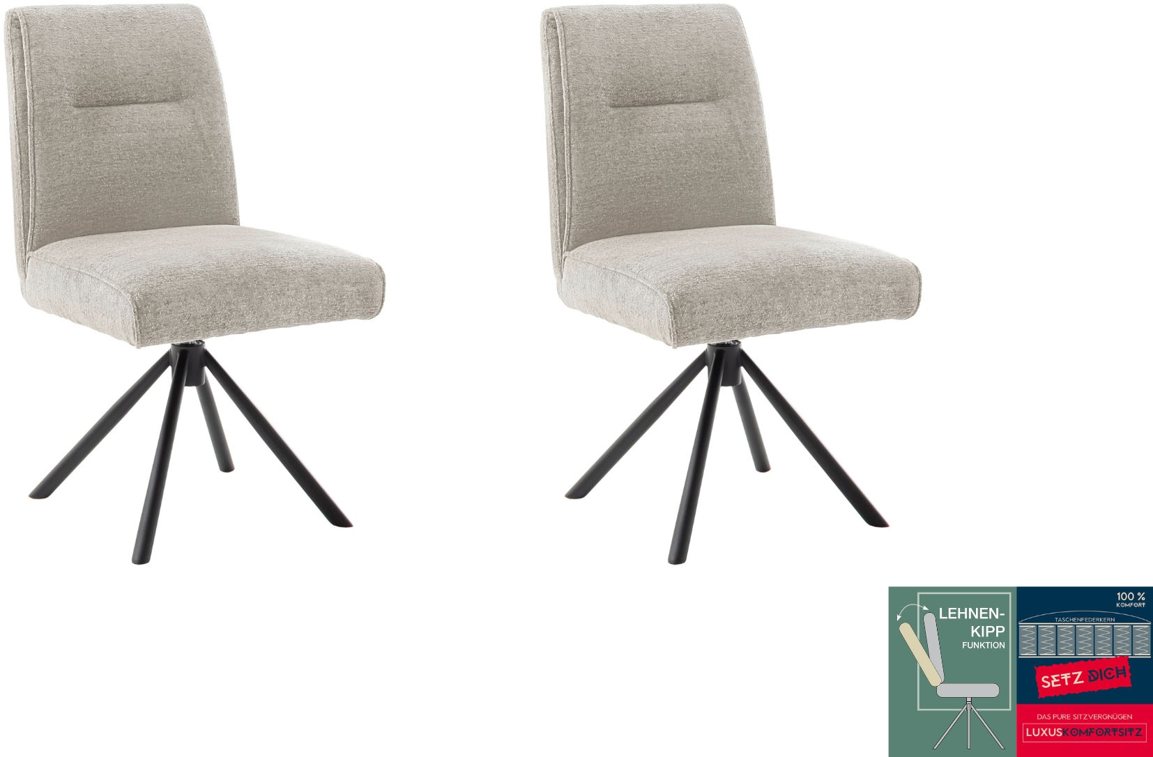 MCA furniture 4-Fußstuhl »DELANE Esszimmerstuhl (2er Set) - Stuhl« (Set) 2 Stk.Taschenfederkern, Lehnenkippfunktion, beweglicher Rücken, 360° drehbar