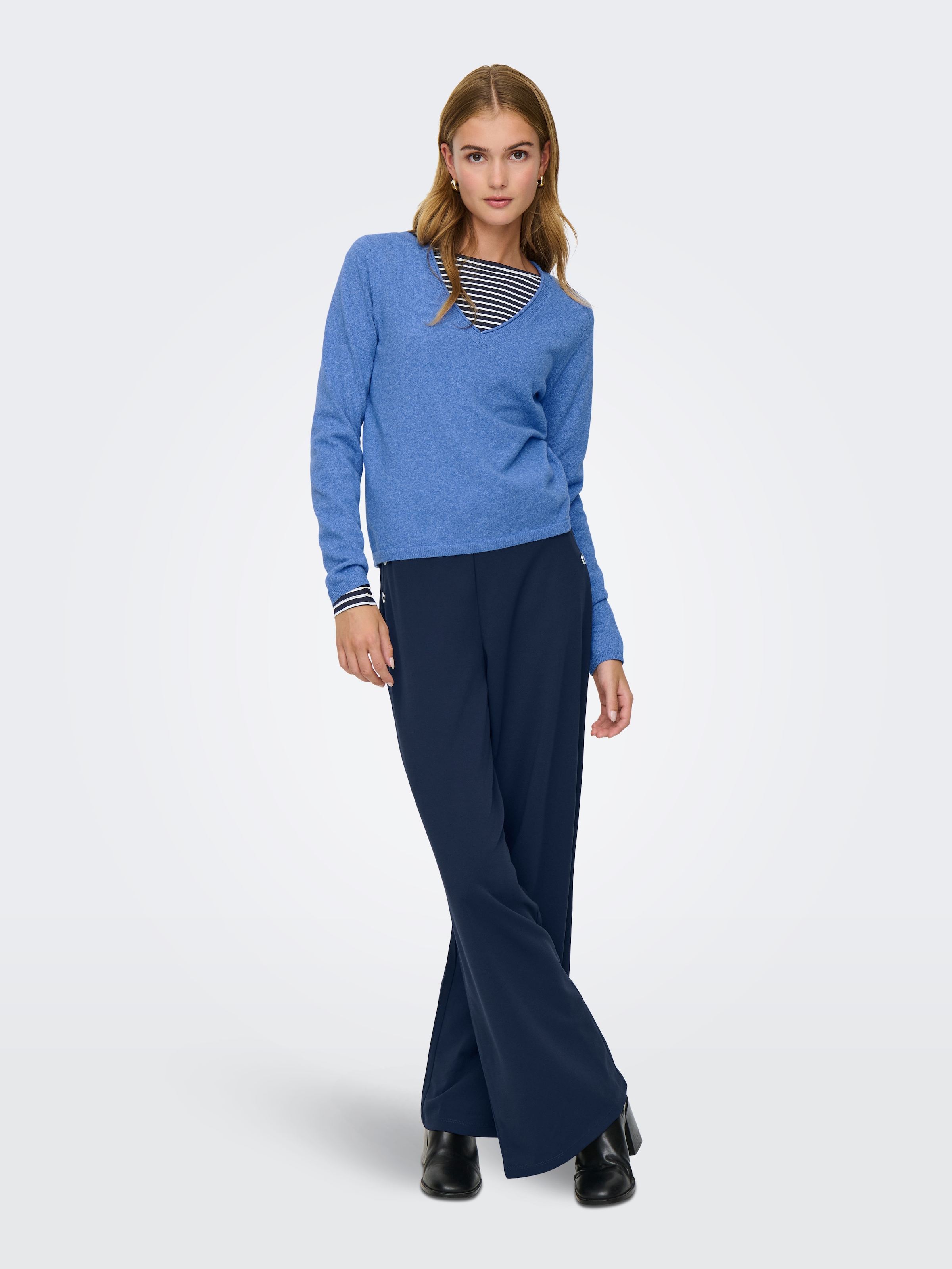 ONLY V-Ausschnitt-Pullover »ONLLOYAL LIFE LS V-NECK PULLO KNT NOOS« Materialmix