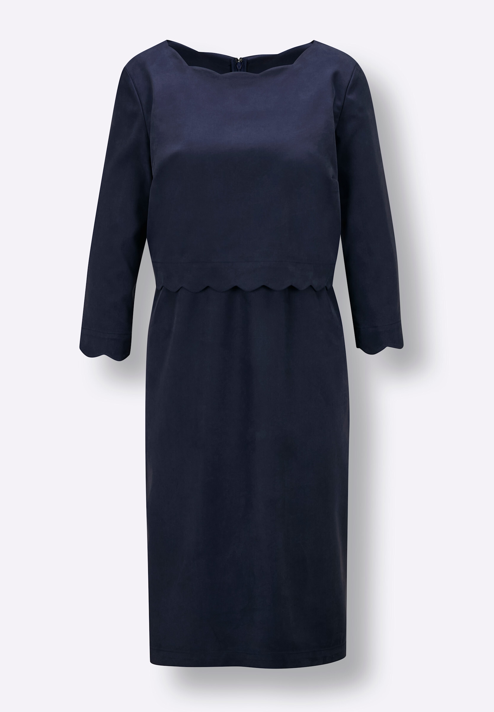 creation L Jerseykleid »Lyocell-Mix-Kleid Etuikleid in 2-in-1-Optik, gewellte Abschlüsse« Ohne Taschen