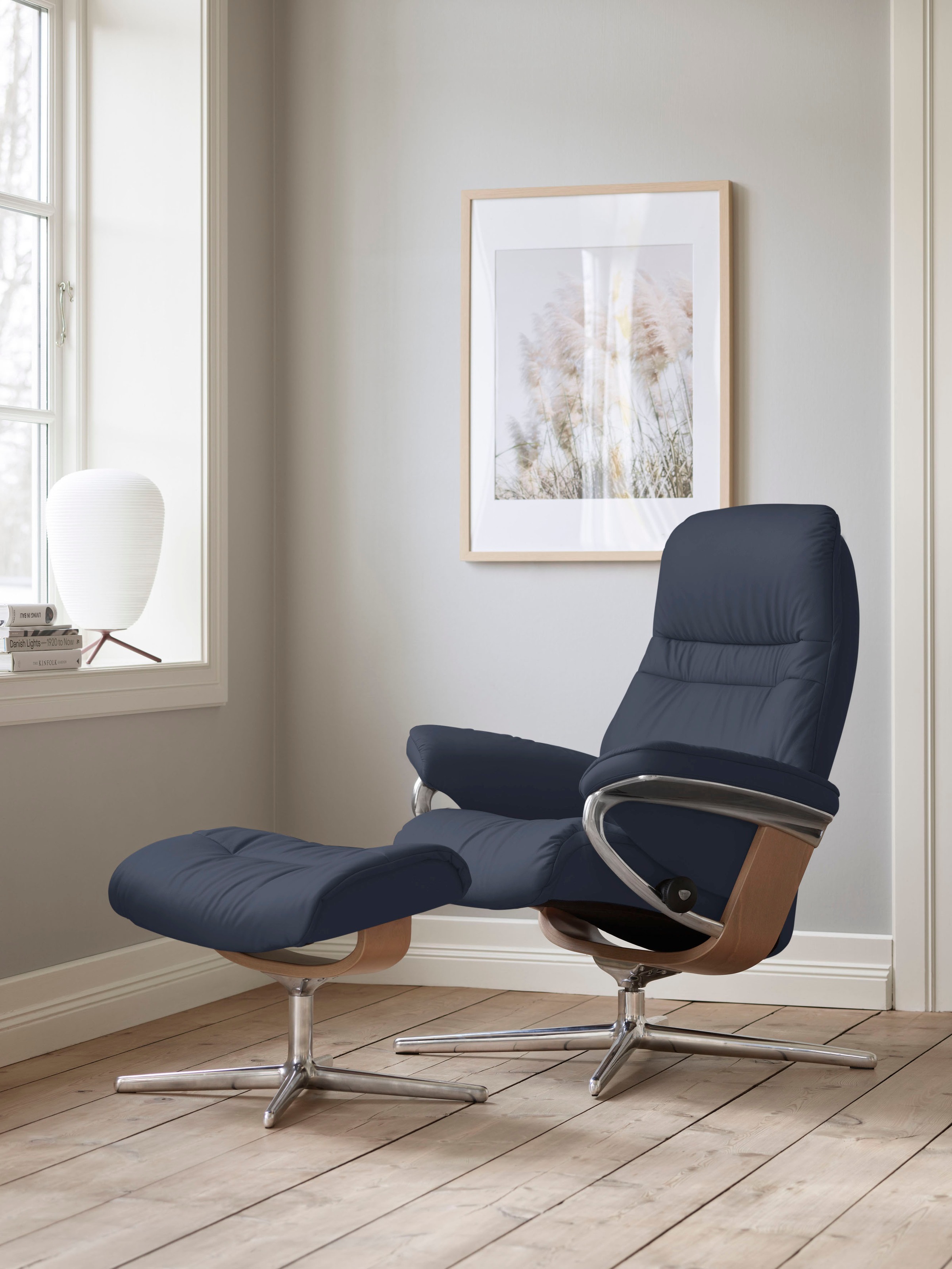 Stressless® Relaxsessel »Sunrise« Set, Relaxsessel mit Hocker,  mit Hocker, mit Cross Base, Größe S, M & L, Holzakzent Eiche