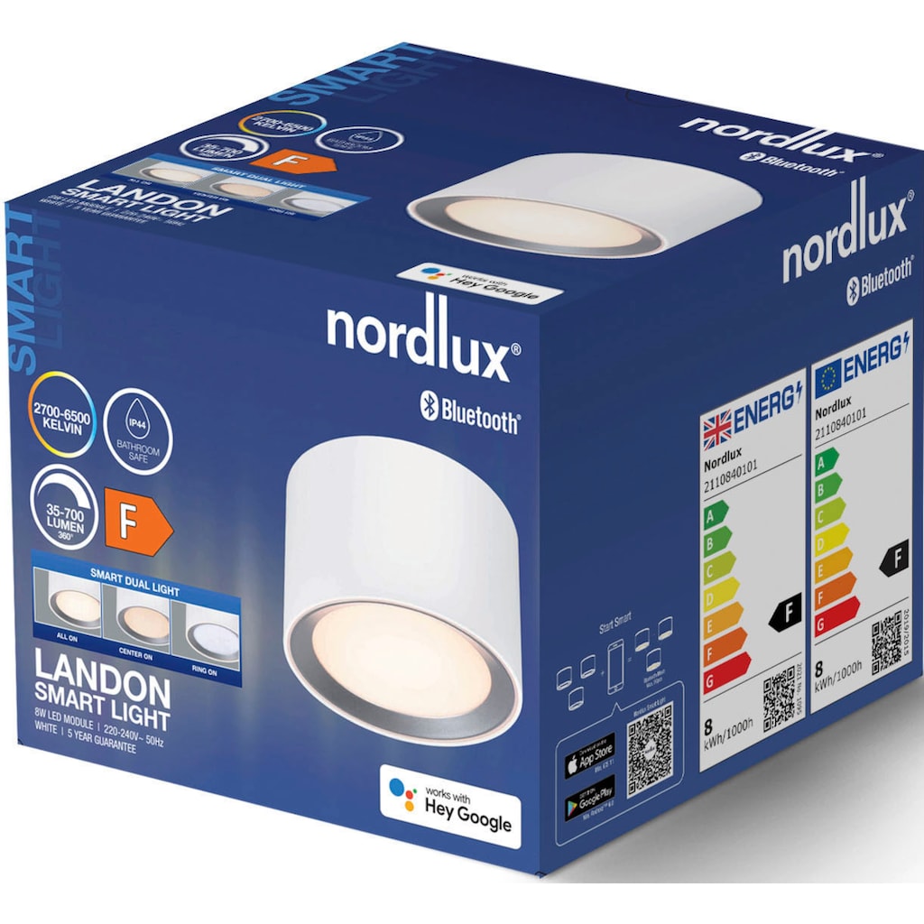 Nordlux LED Deckenleuchte »Landon Smart«, dimmbar mit Nordlux Smart (Innen- und Außenring), Kaltweißes bis warmweißes Licht, IP44-Schutz gegen Spritzwasser, Inkl. 8 Watt LED 