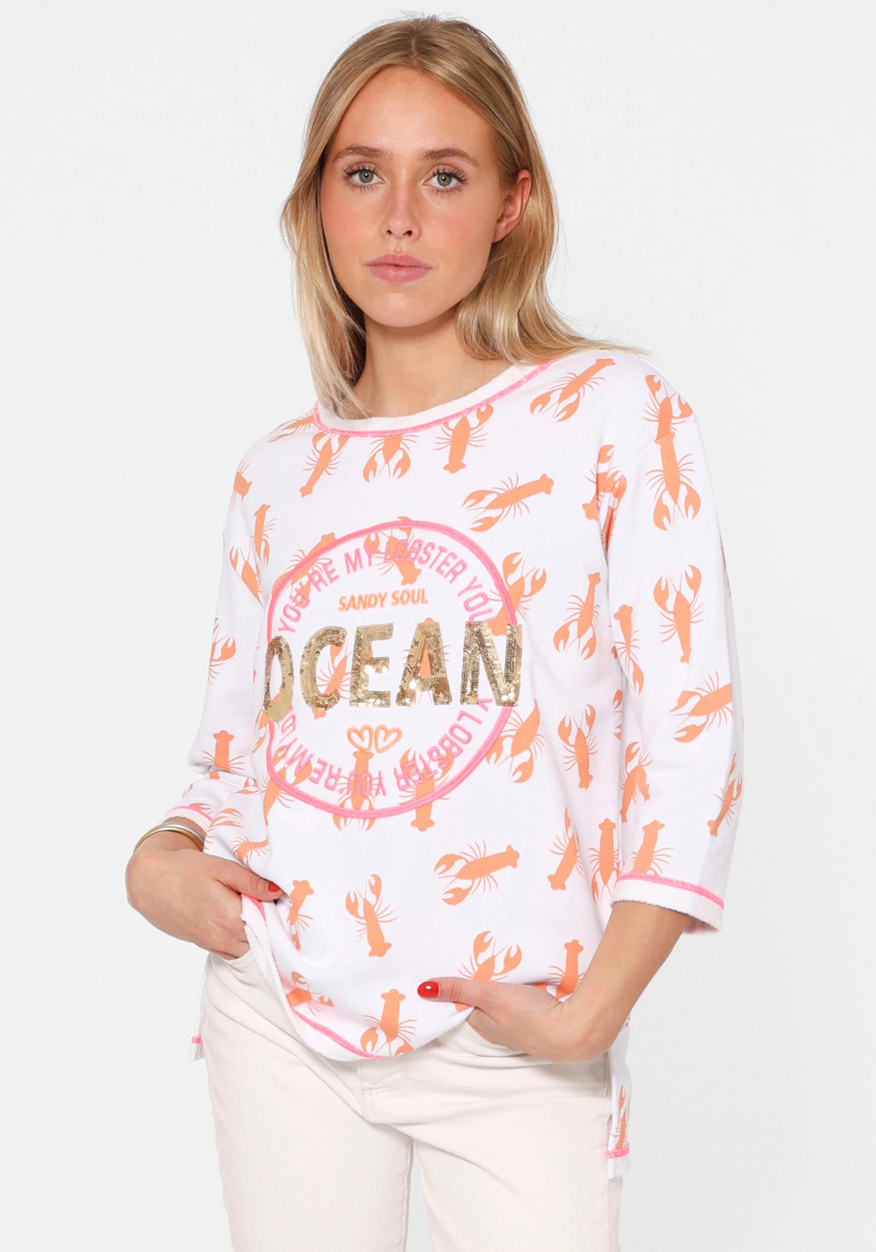 Zwillingsherz Langarmshirt »Shirt "Ocean Sandy Soul"«, mit Zebramuster und Frontmotiv, mit 3/4 Arm