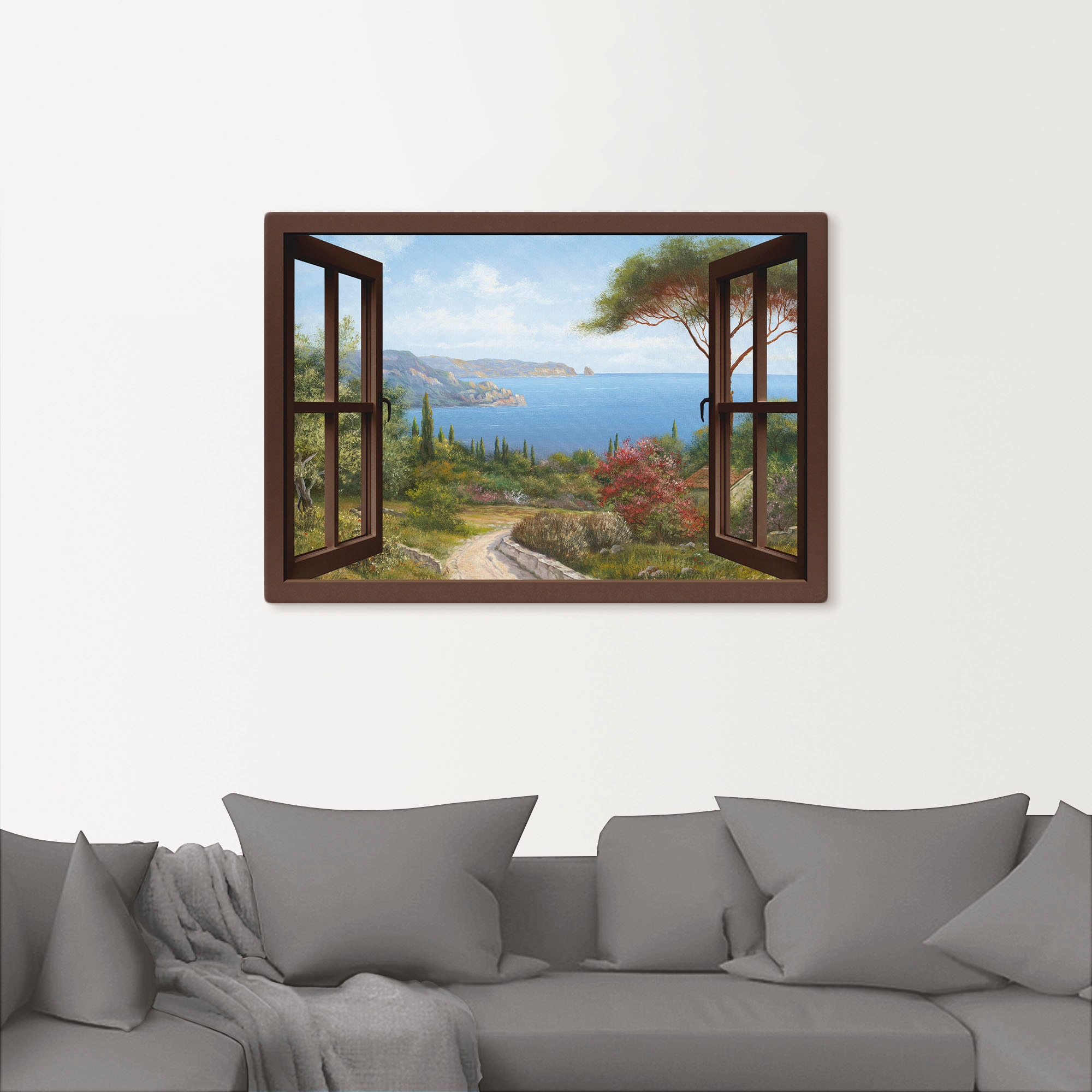 Artland Wandbild »Fensterblick Frühlingsmorgen«, Fensterblick, (1 St.), als Leinwandbild, Poster, Wandaufkleber in verschied. Größen