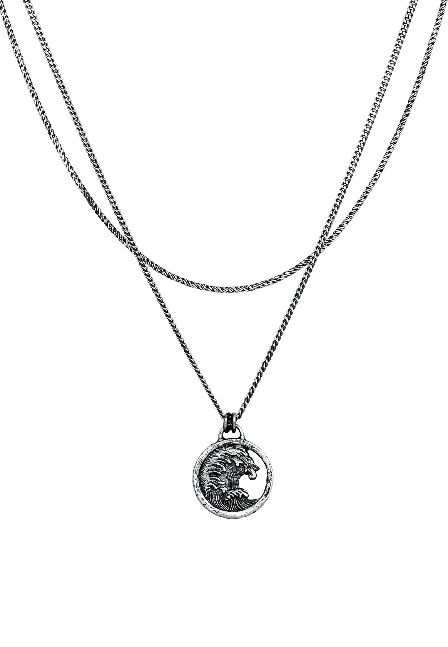 HAZE & GLORY Silberkette »Halskette Layer Münze - Tide Welle Maritim 925 Silber«