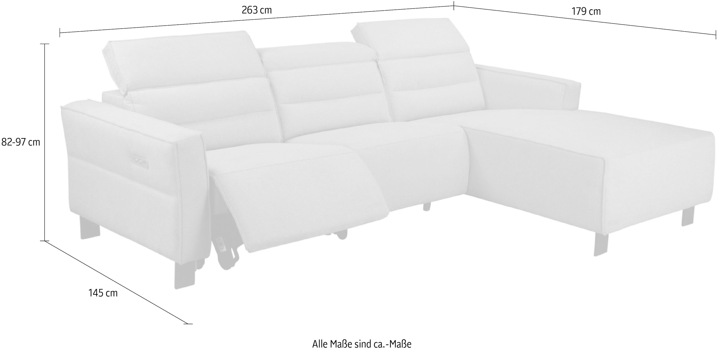 Places of Style Ecksofa »Carpari, L-Form, 263 cm, mit manueller o. elektrischer Relaxfunktion«, und USB/ Kopfteilverstellg