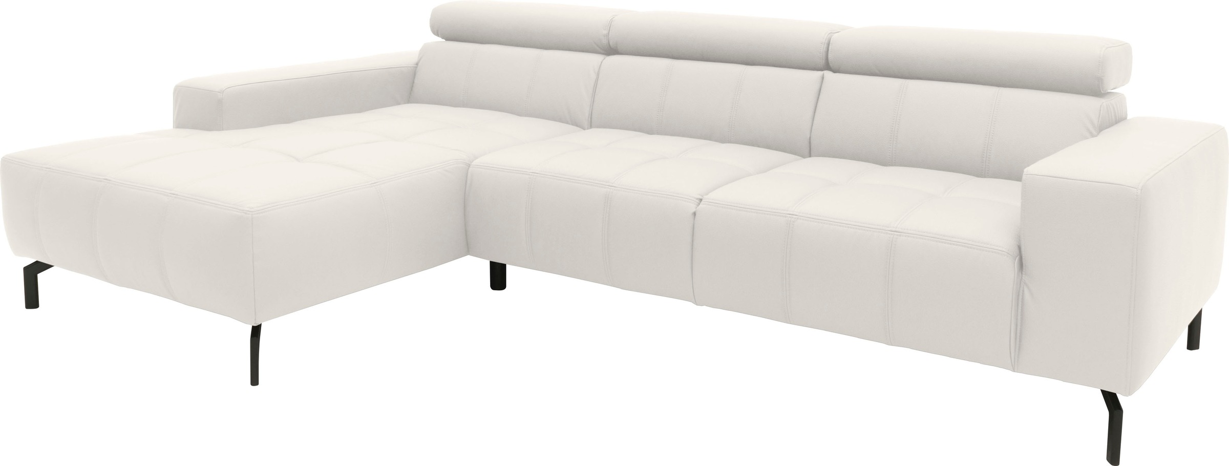 DOMO collection Ecksofa »Cunelli tolle Sitznähte als Designelement, fester Sitzkomfort, L-Form«, wahlweise mit 6-fach verstellbarer Kopfteilverstellung, bodenfrei