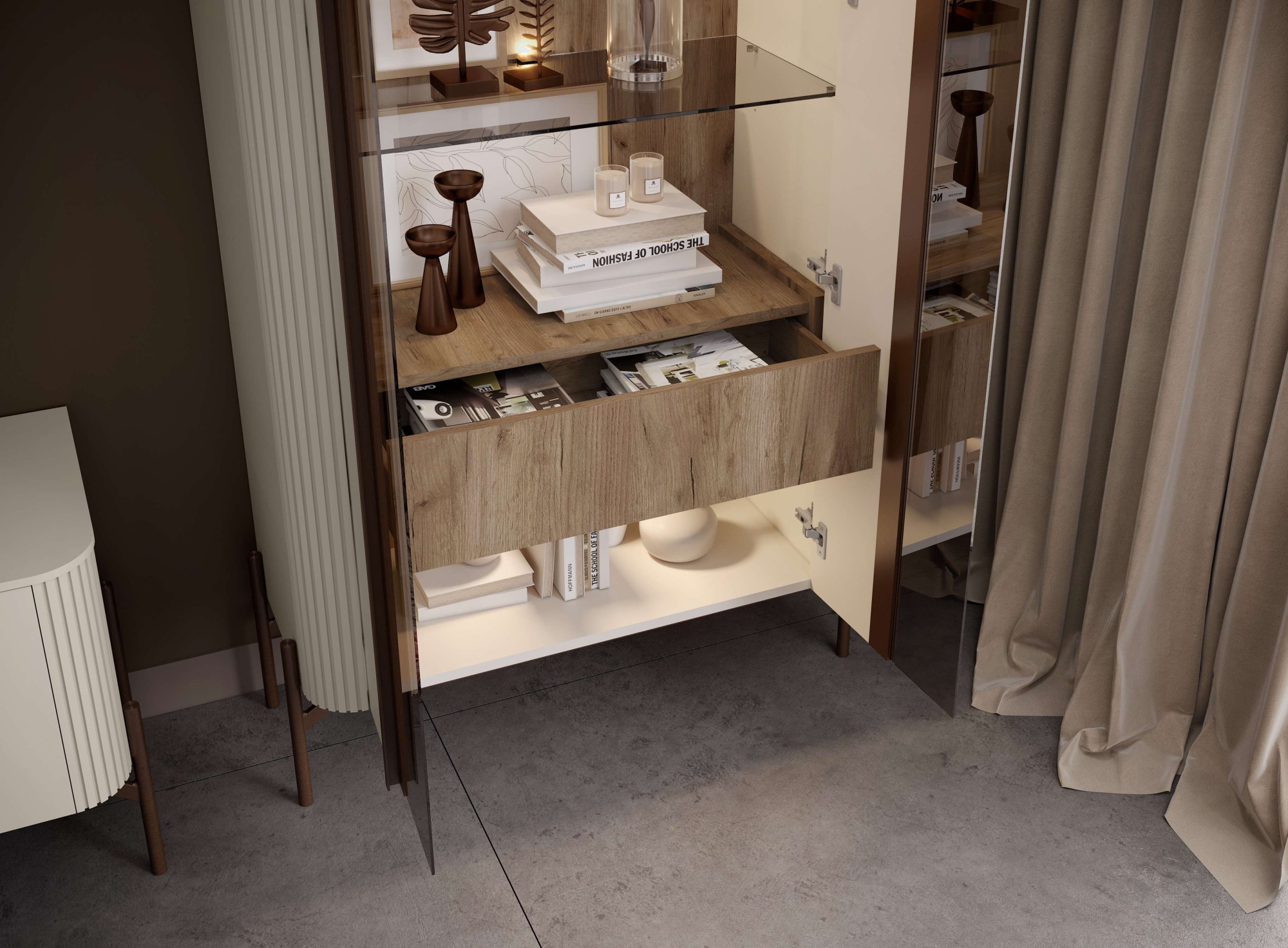 Home affaire Vitrine »Rondo, Showcase, Parsol-Sicherheitsglas, integrierte LED-Beleuchtung« UV lackiert, Soft Close Funktion, Metallrahmen als Basis des Elements