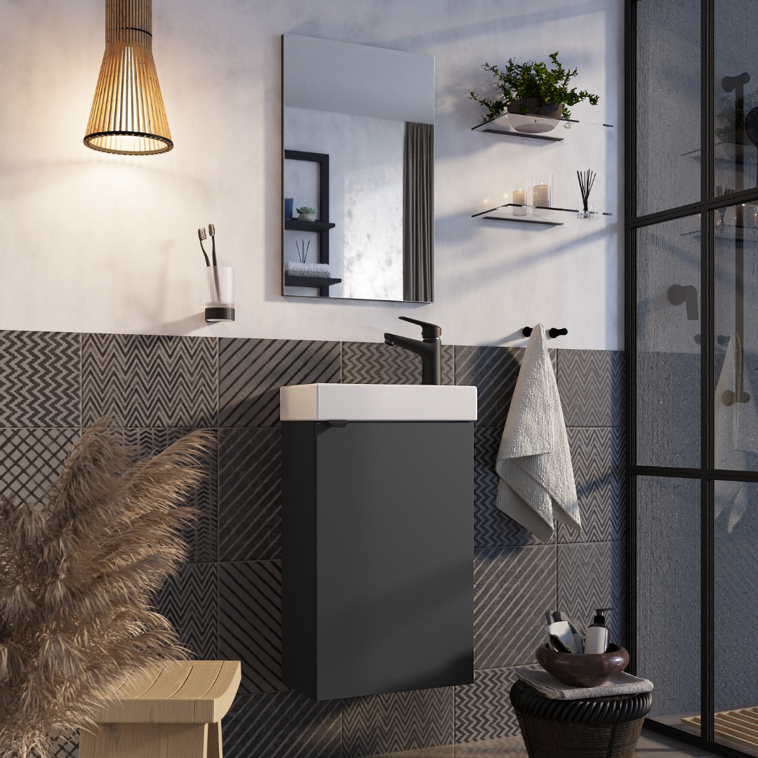 welltime Badmöbel-Set »Badmöbel-Set Gesa, Schrank mit Waschbecken und Spiegel, wandhängend«, Waschbeckenunterschrank mit Wachbecken und Spiegel