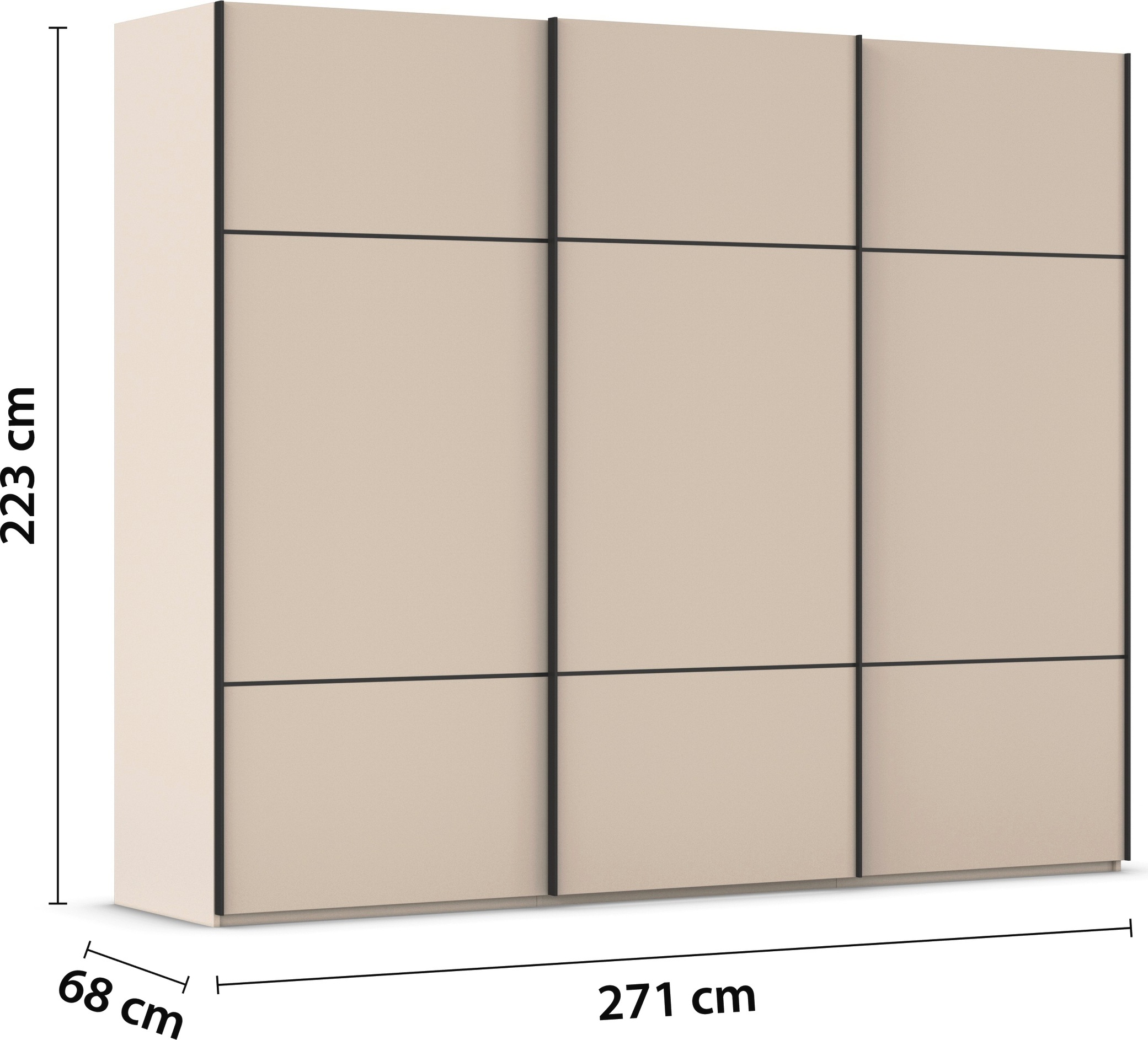 rauch Schwebetürenschrank »Kleiderschrank Schrank Garderobe Schlafzimmerschrank SCALE-TRIO«, edle dreigeteilte Front, 2 Zierleisten in Griff-Farbe MADE IN GERMANY