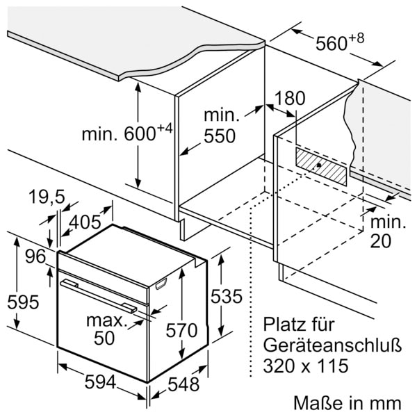 BOSCH Einbaubackofen »HBA272BB0«, 4, HBA272BB0, mit Teleskopauszug nachrüstbar, Pyrolyse-Selbstreinigung