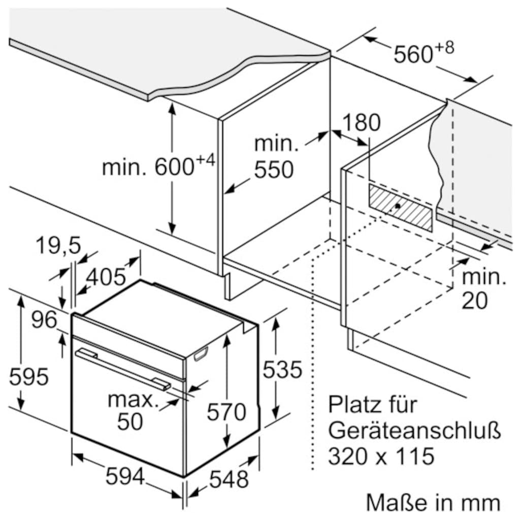 BOSCH Einbaubackofen »HBA272BB0«, 4, HBA272BB0, mit Teleskopauszug nachrüstbar, Pyrolyse-Selbstreinigung