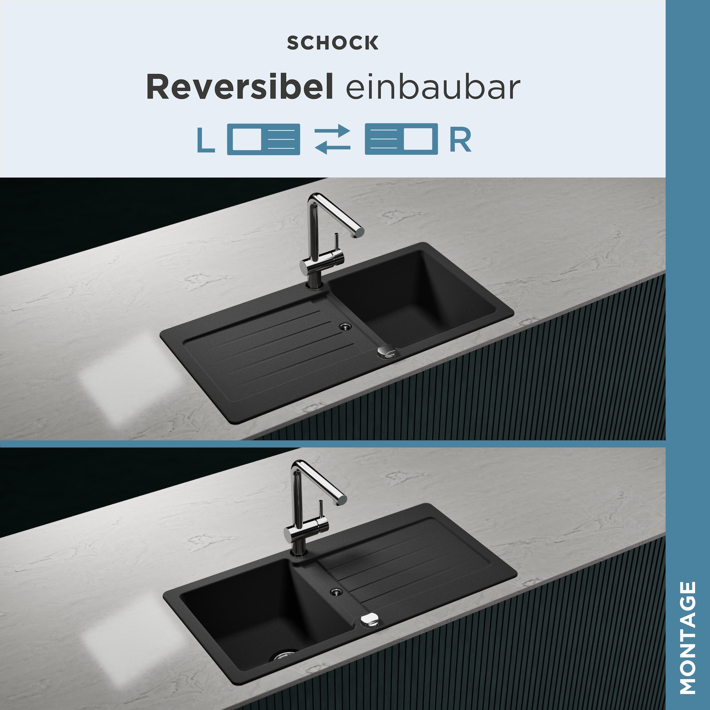 Schock Granitspüle »Typos D-100 S« mit Ablauf und Abtropffläche, links und rechts einbaubar