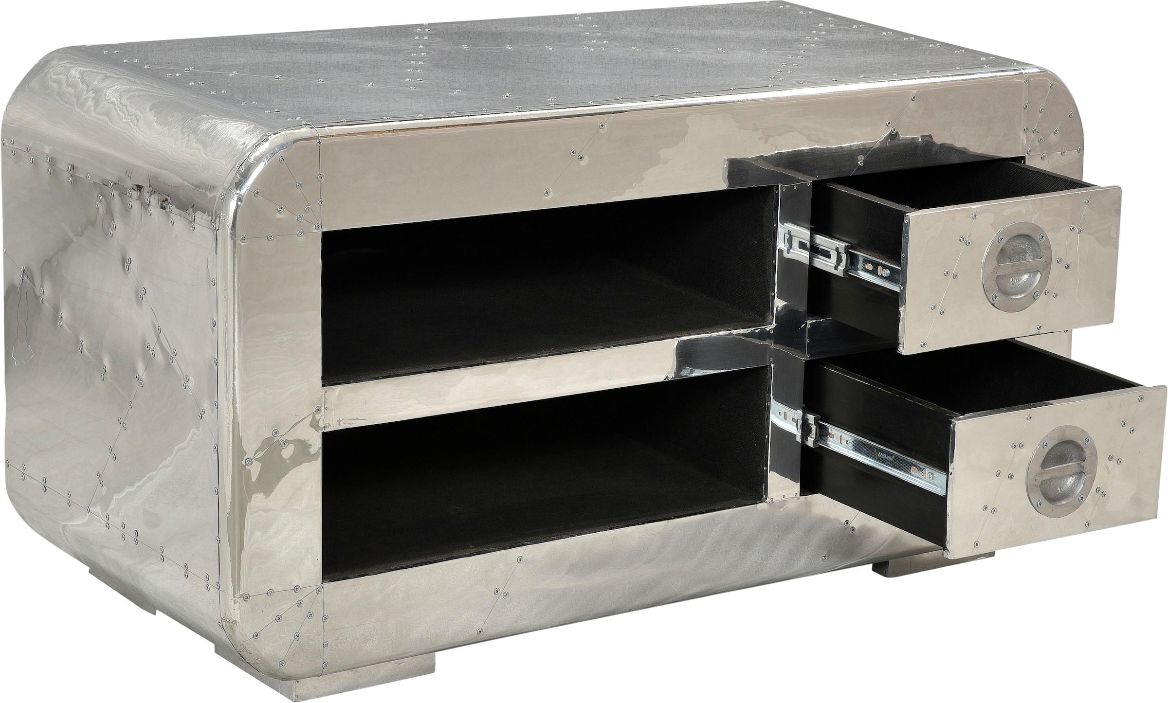 SIT Lowboard »Levanto aus Mangoholz mit 2 Schubladen & 2 offenen Fächern« Futuristischer Aluminium-Look mit dekorativen Zierschrauben