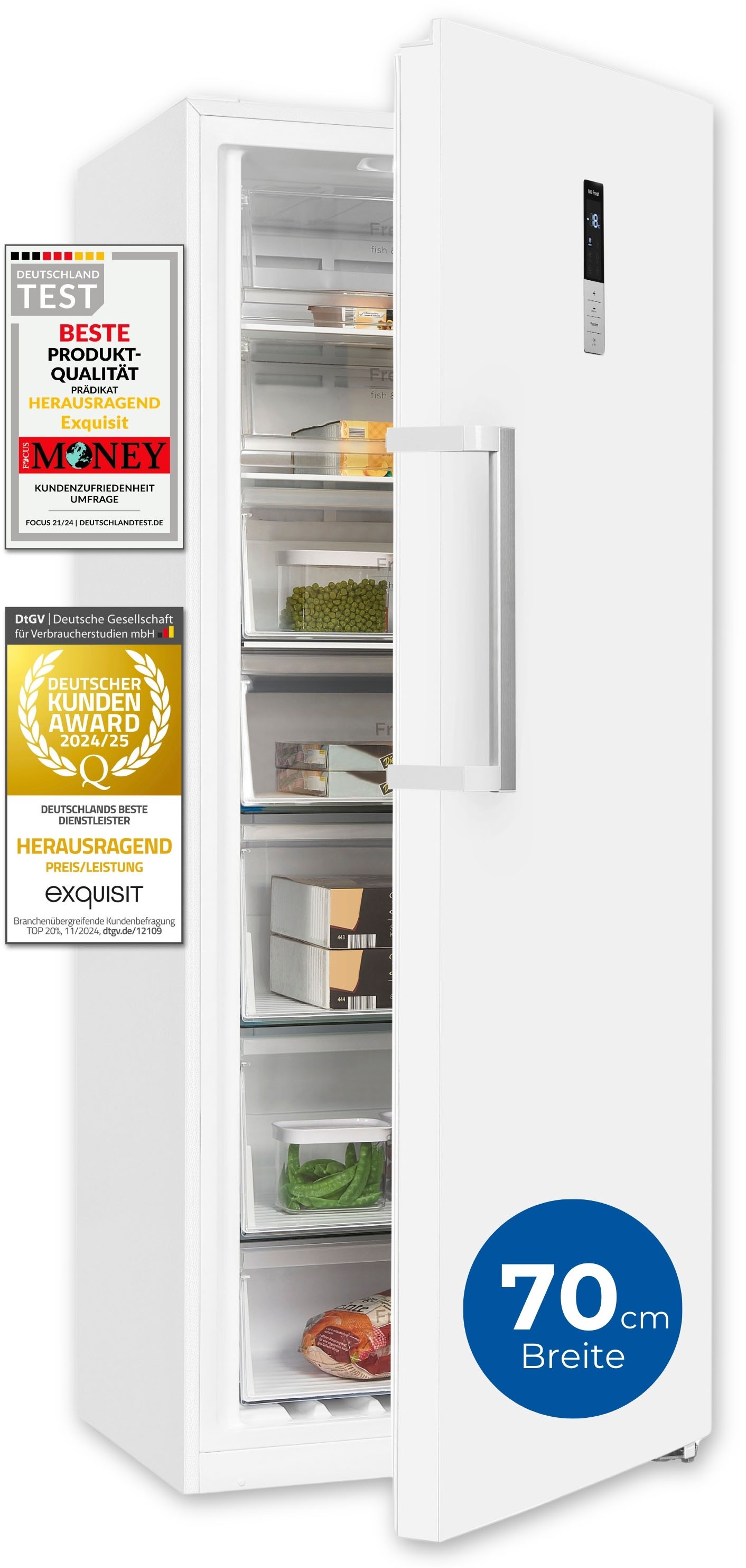 exquisit Gefrierschrank »GS380-NF-H-050E weiss«, 185,5 cm hoch, 71 cm breit, Türanschlag wechselbar