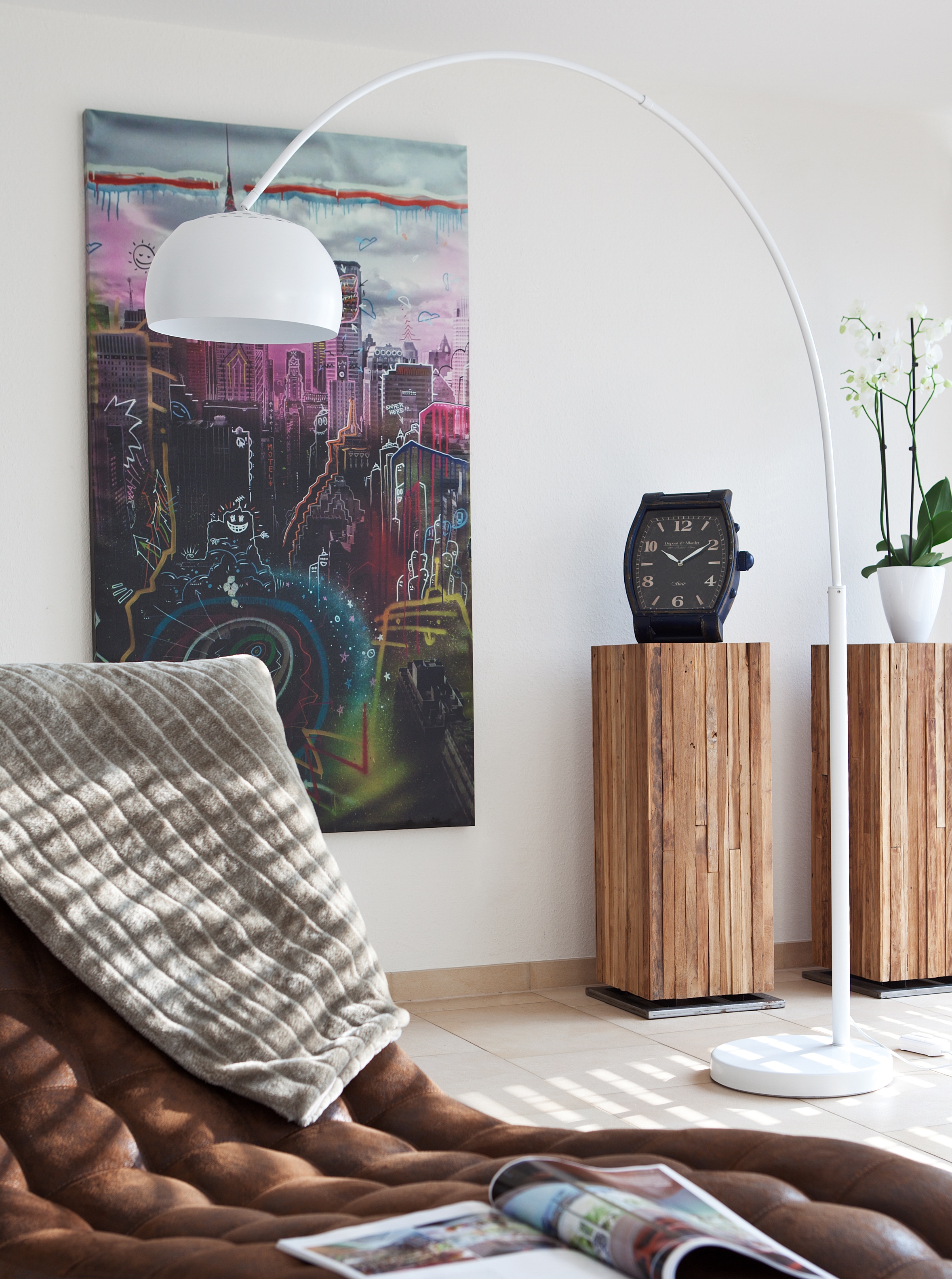 SalesFever Bogenlampe »Frieso«, 1 flammig, Leuchtmittel E27 | ohne Leuchtmittel, Dimmschalter, echter Marmorfuß