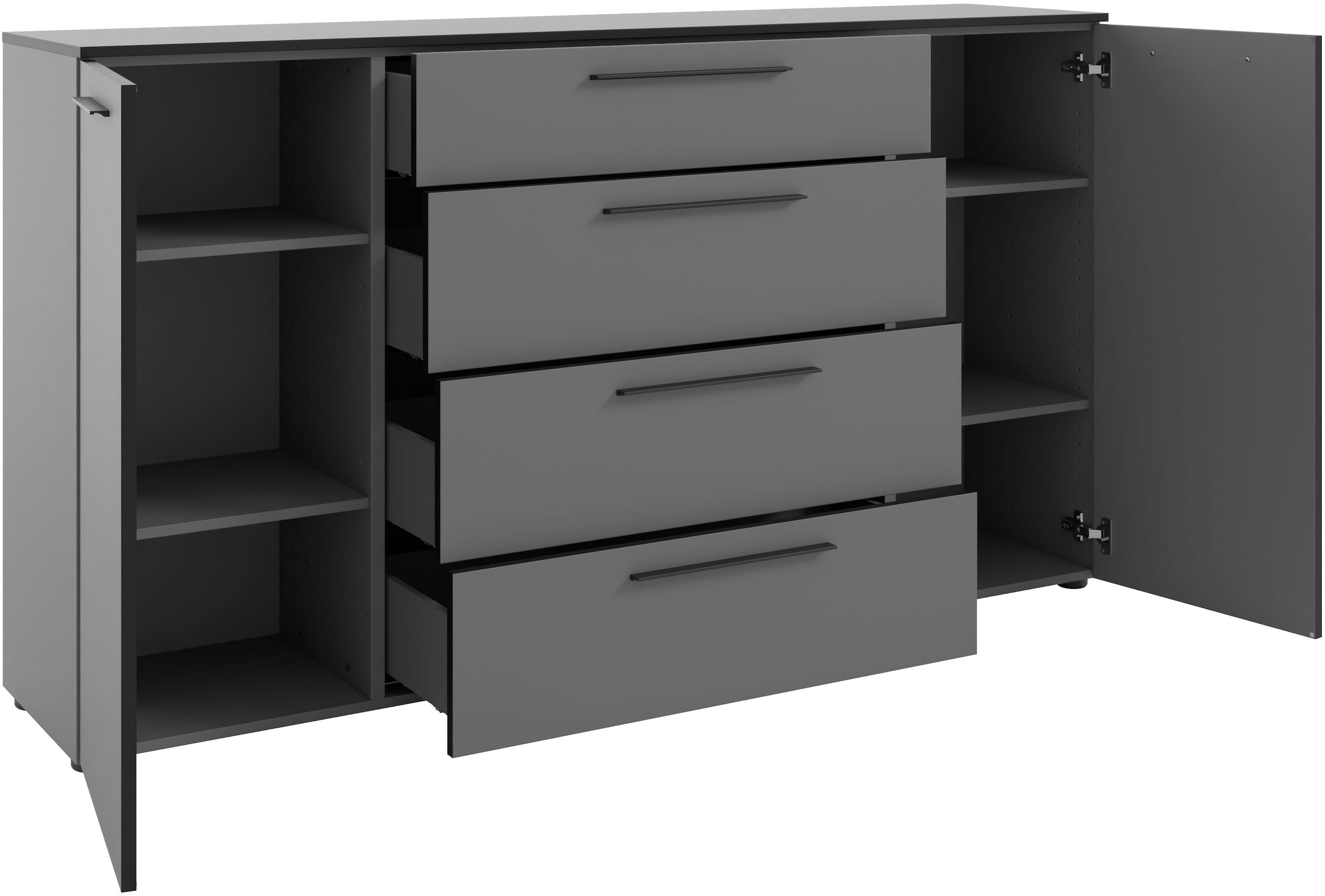 Manjana Möbel Kommode »mit Schwarz matten Metallgriffen in verschiedenen Ausführungen« mit Soft-Close-Funktion, mit variabel einsetzbaren Einlegeböden