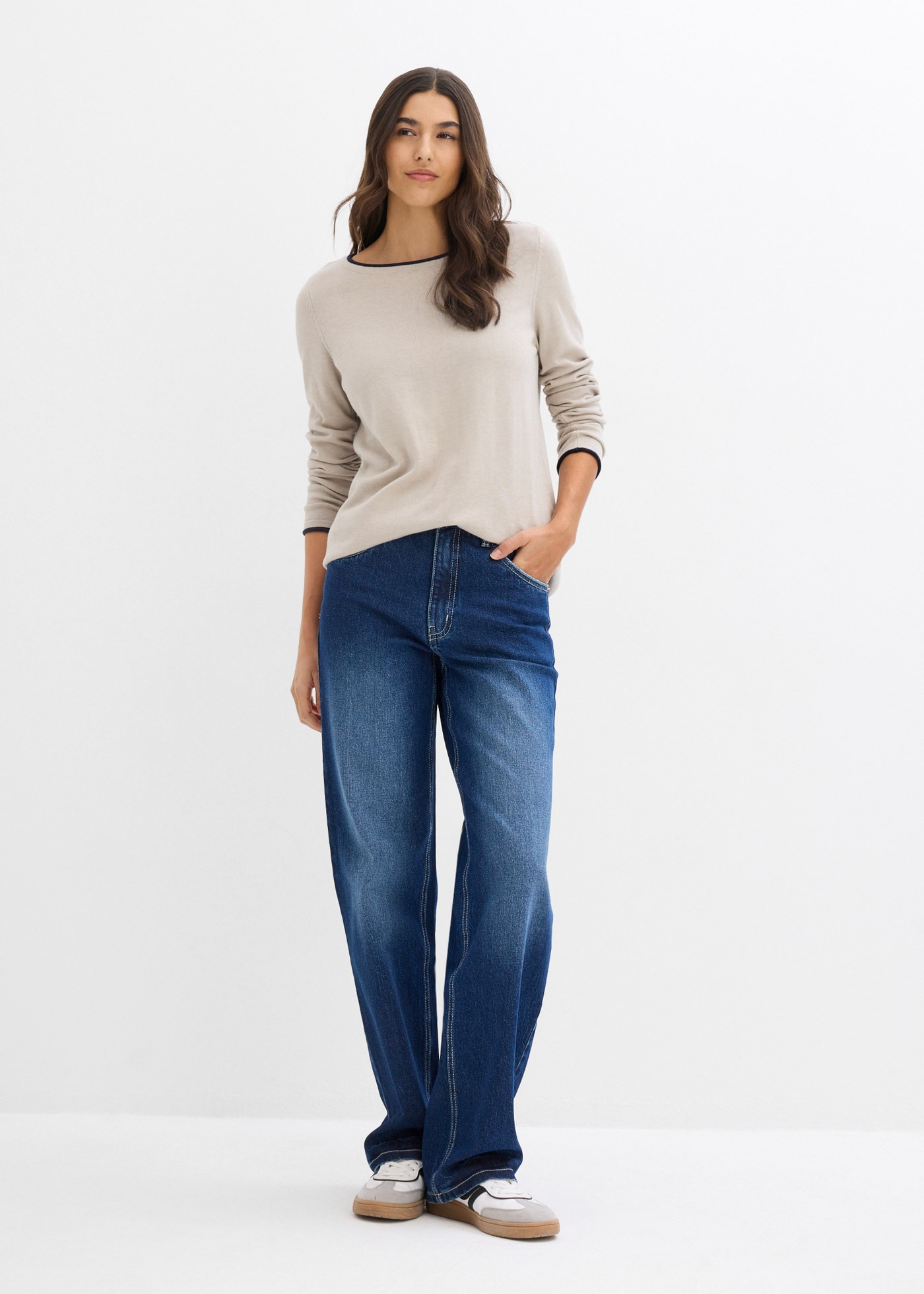 bonprix Strickpullover weiches Material, mit kontrastfarbiger Rollkante