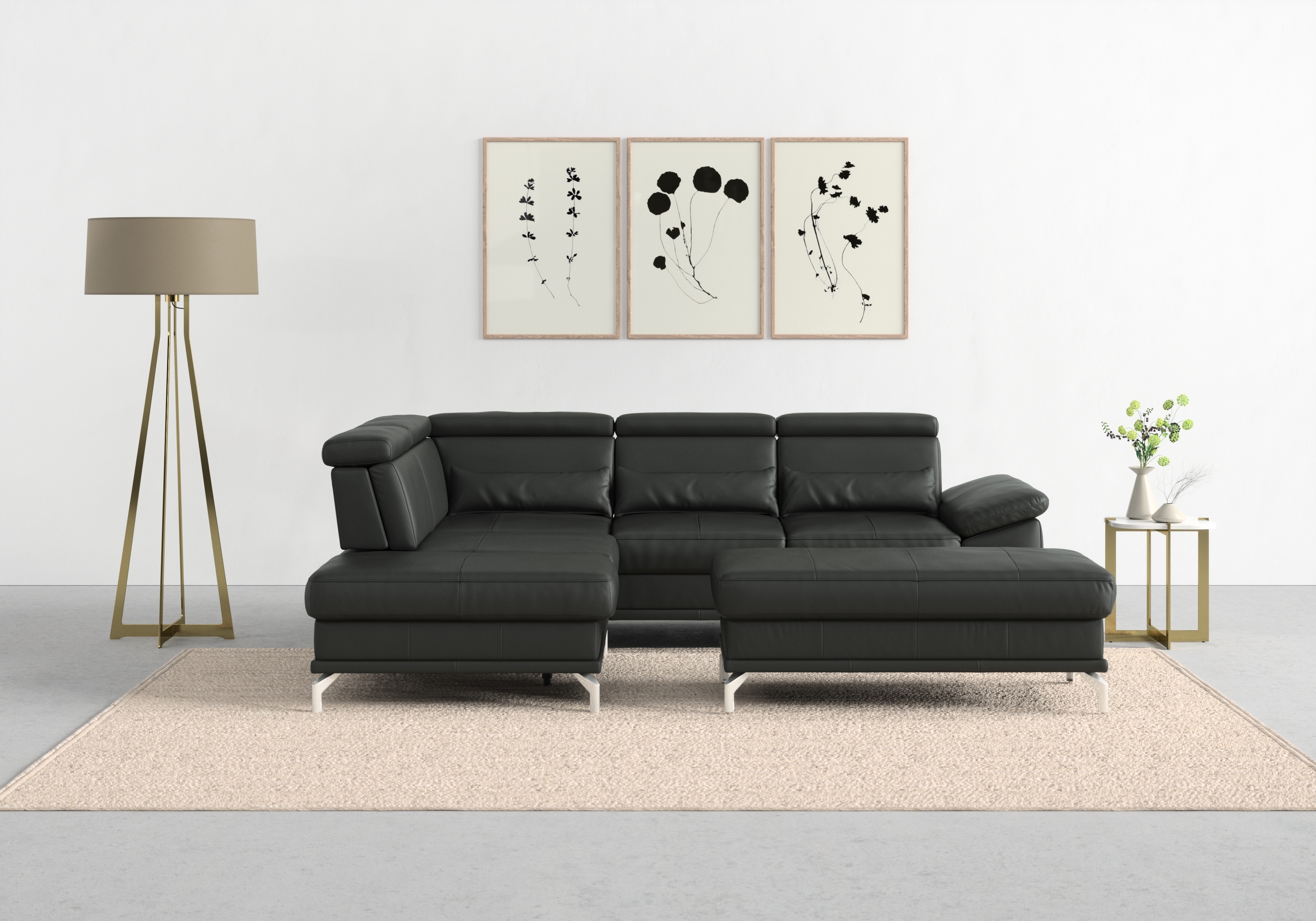 sit&more Ecksofa "Cabrio L-Form, B: 274 cm, mit Sitztiefen-, Arm- & Kopfteilverstellung" 3 Nierenkissen, Federkern, optional Schlaffunktion und