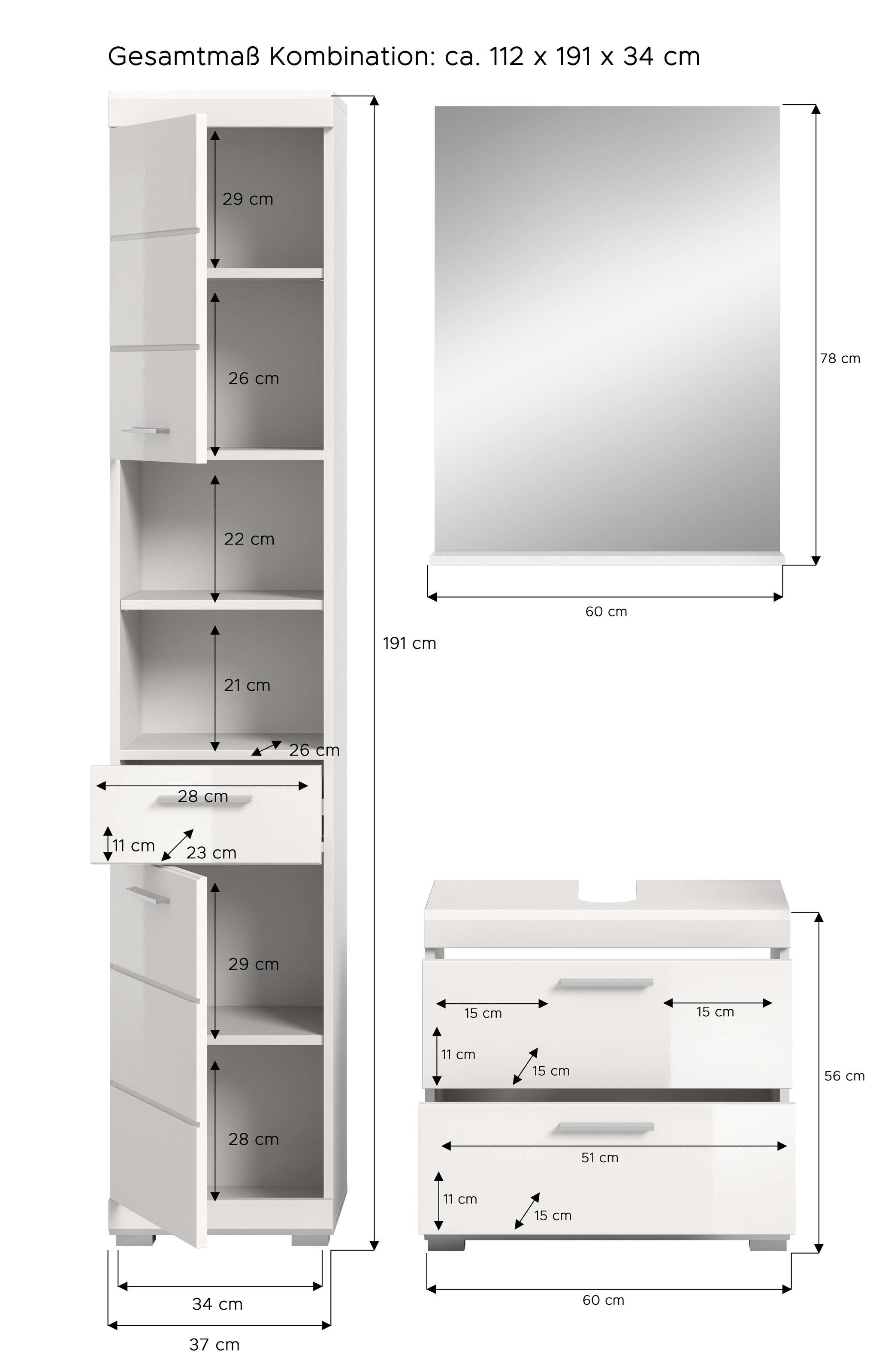 INOSIGN Badmöbel-Set »Siena, 3 teilig, bestehend aus:« Set, TOPSELLER!, 3 Stk. tlg.