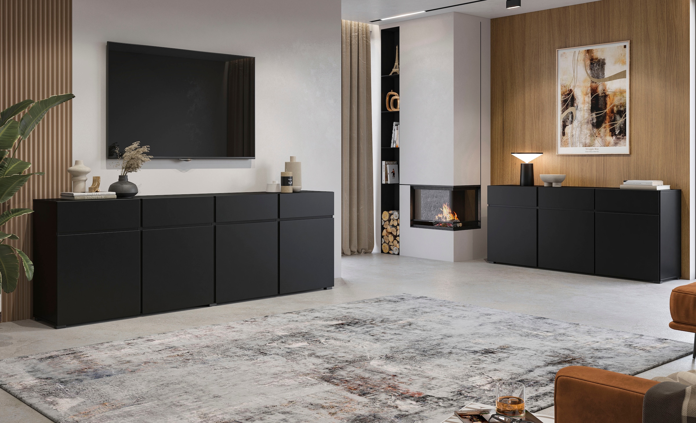 OTTO home Kommode »Cross,Breite 180 cm, moderne grifflose Kommode,3 Türen/3 Schubkästen« Schubladenschrank mit viel Stauraum, Einlegeböden verstellbar